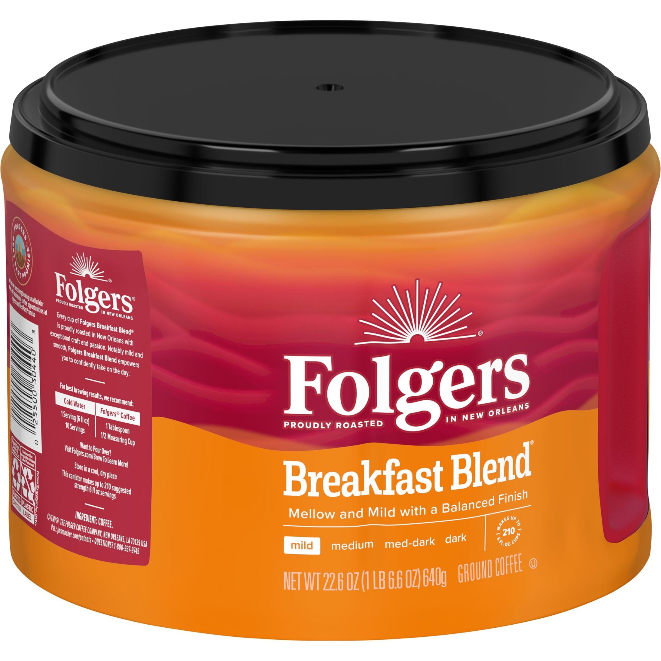 Folgers Breakfast Blend Ground Coffee, Mild Roast, 22.6 oz Canister — coffee and drinks product, view 8