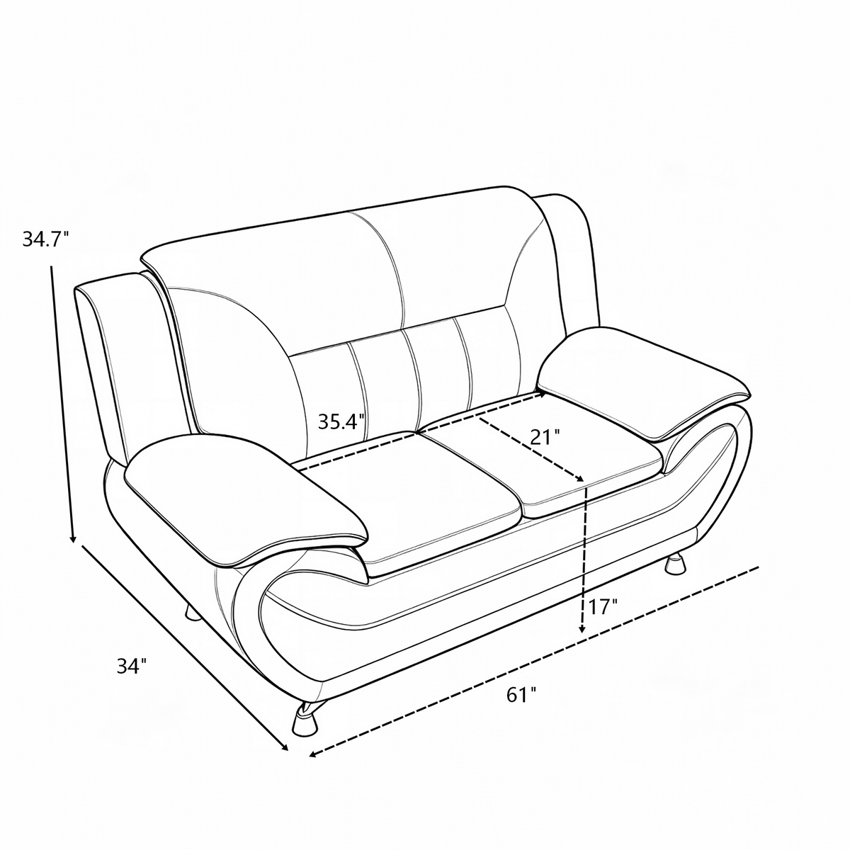 Wakefit 61"W Modern Faux Leather Loveseat,Upholstered 2-Seater Sofa Couch with Stainless Steel Legs - image 4 of 6