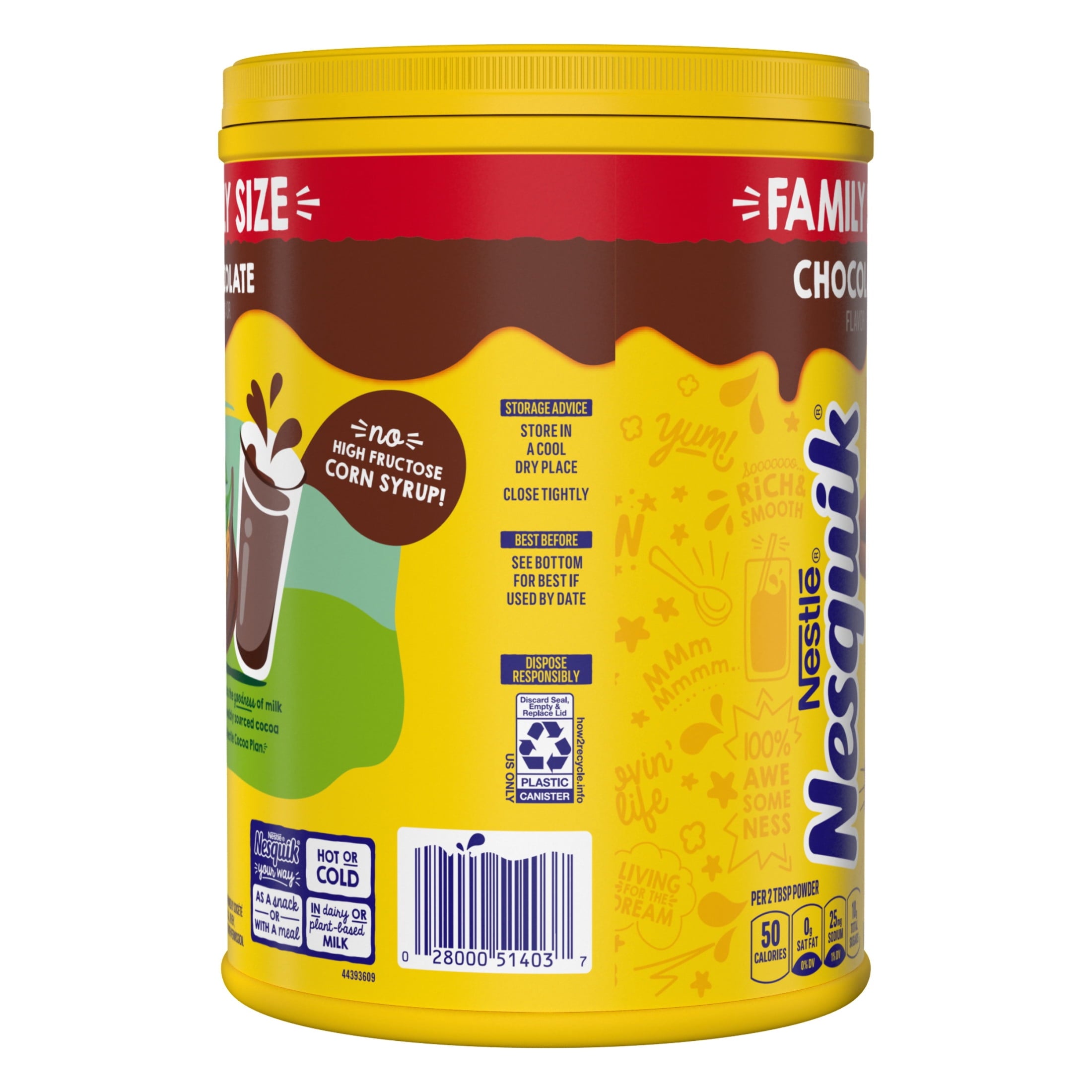 Nestle Nesquik Chocolate Flavor Powder Stir In Drink Mix Canister, 38 oz Canister — coffee and drinks product, view 10