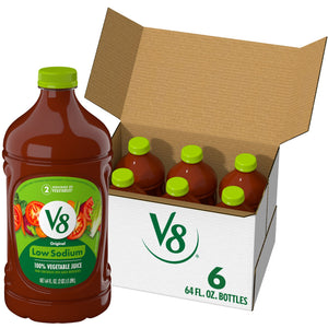 (6 pack) V8 Low Sodium Original 100% Vegetable Juice, 64 fl oz Bottle, 6 Count — coffee and drinks product