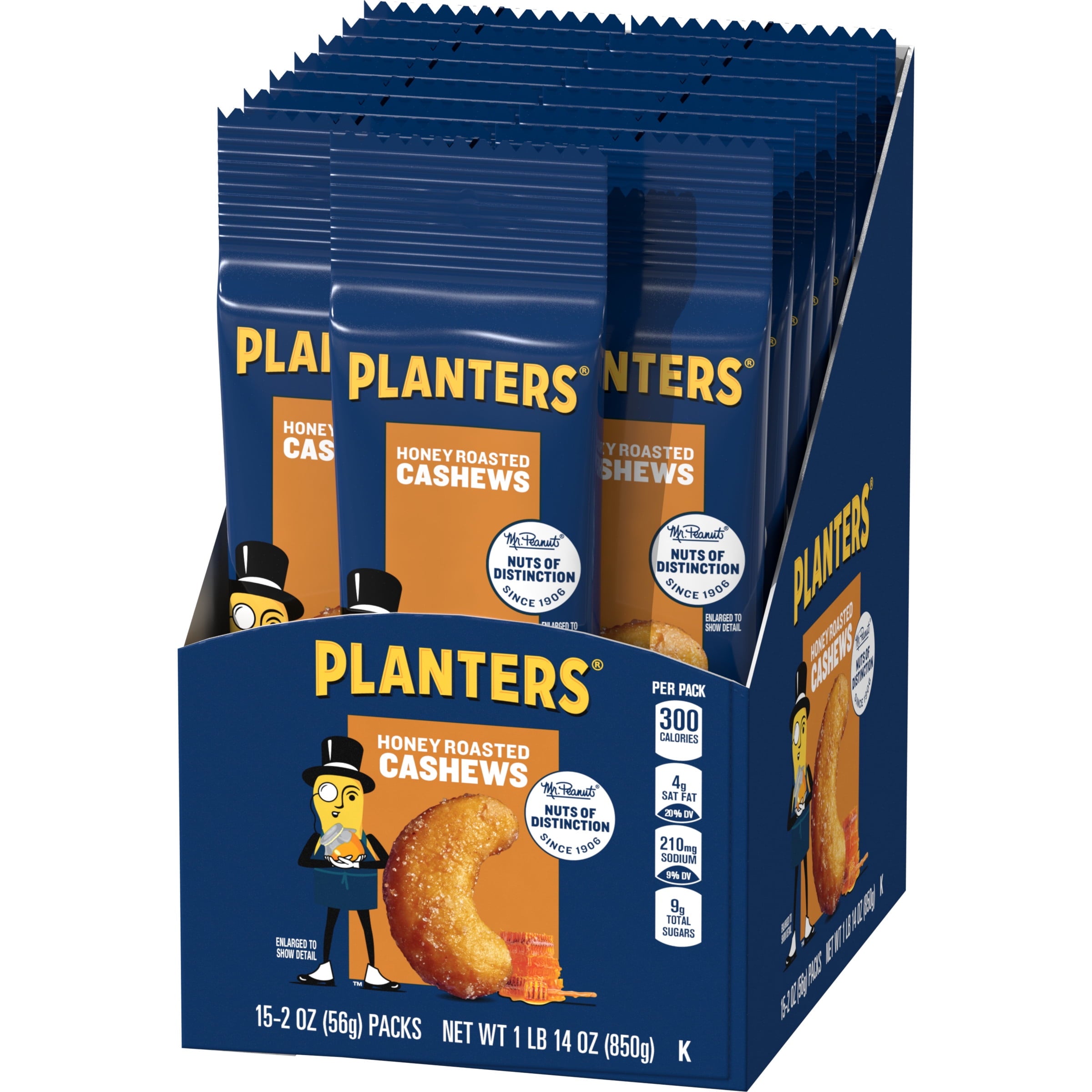 PLANTERS Deluxe Honey Roasted Whole Cashews, Plant Based Protein, 2 oz Bags (pack of 15) — grocery product, view 8