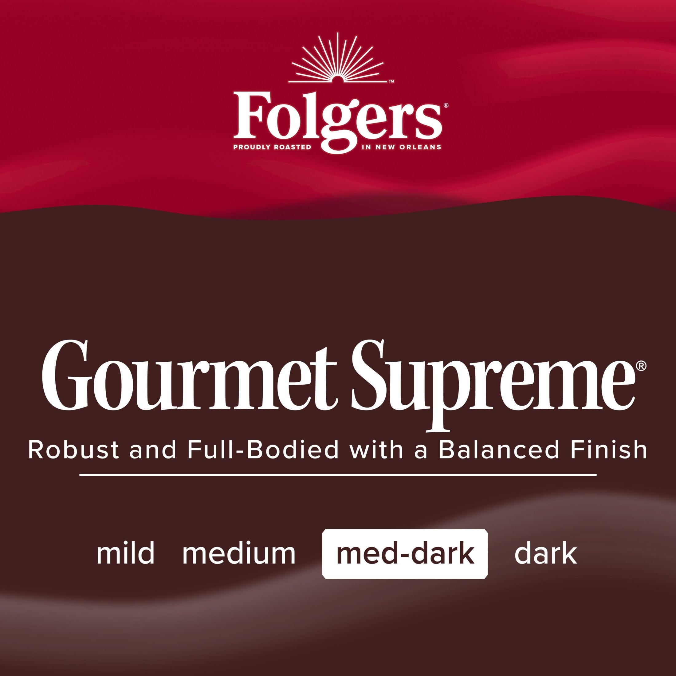 Folgers Gourmet Supreme Ground Coffee, Medium Dark Roast, 22.6 oz Canister — coffee and drinks product, view 10