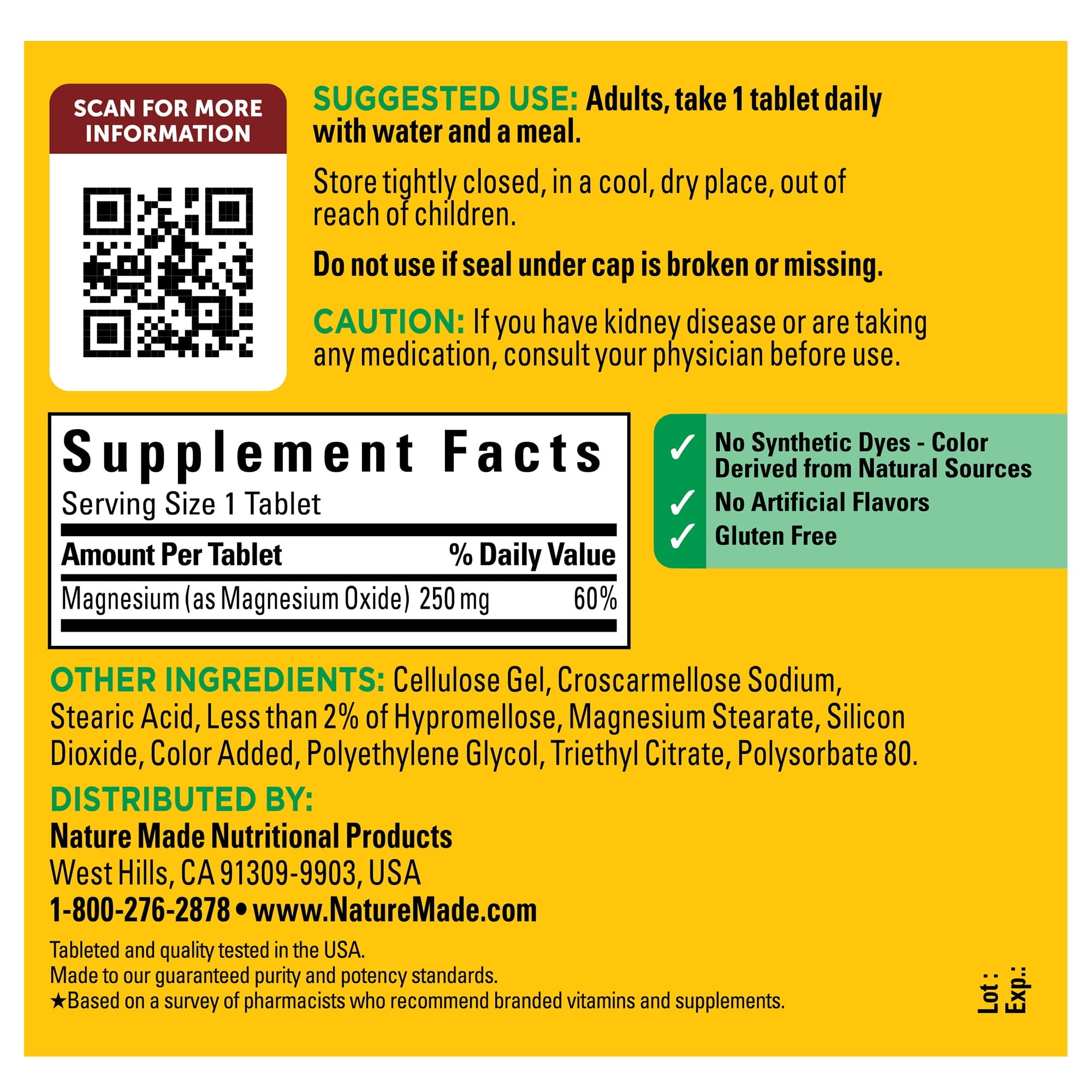 Nature Made Magnesium Oxide 250 mg Tablets, Supports Muscle Relaxation, 300 Count — supplement pack, view 2