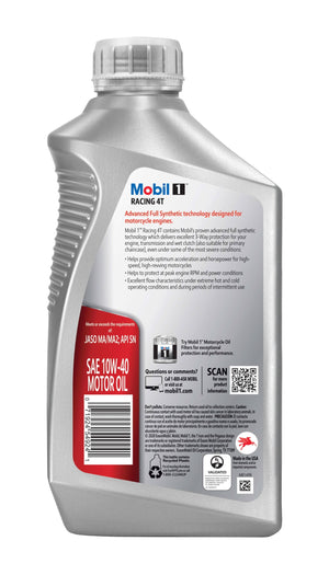 (3 pack) Mobil 1 Racing 4T Full Synthetic Motorcycle Oil 10W-40, 1 Quart — automotive product, view 4