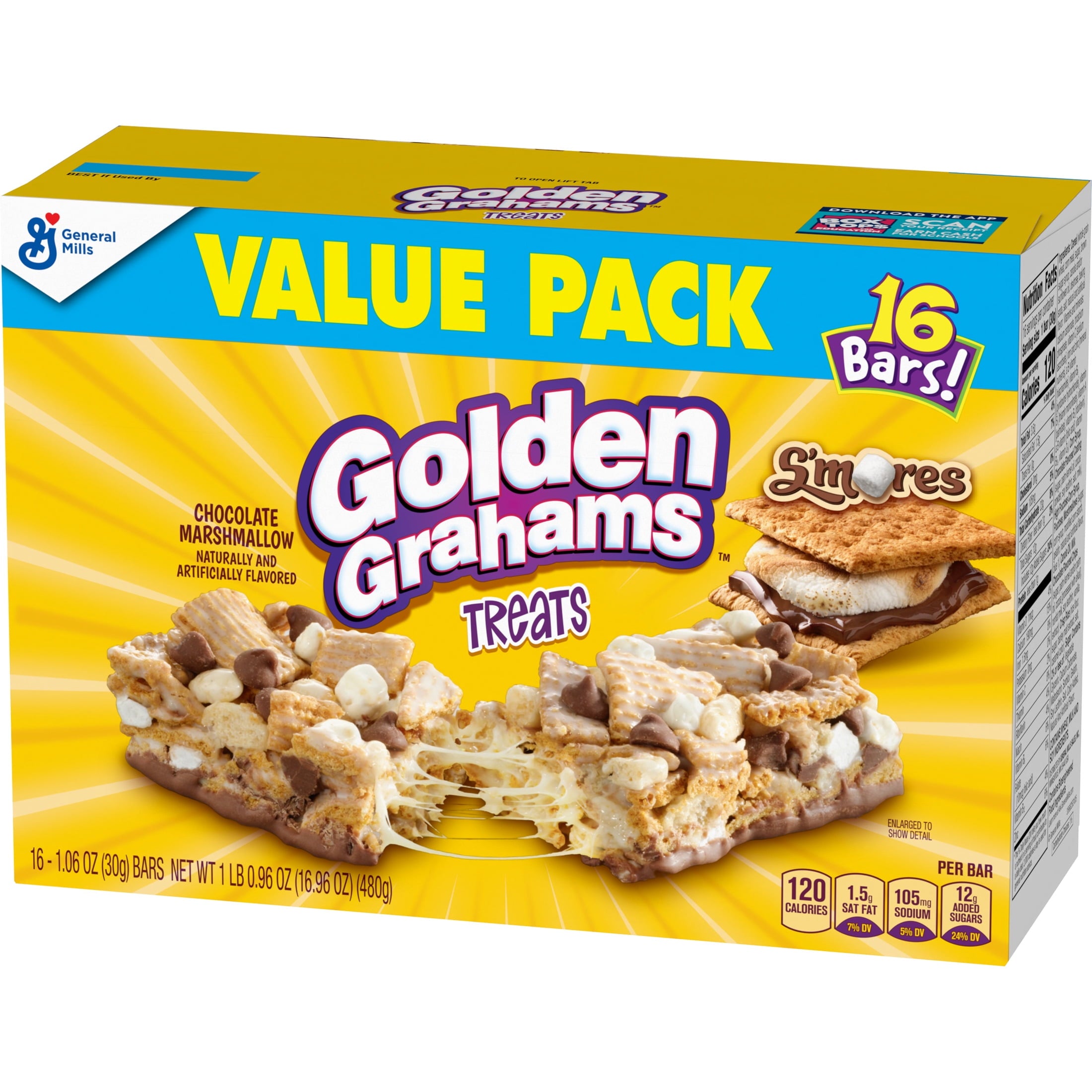 Golden Grahams Cereal Treat Bars, S'mores, Snack Bars, Value Pack, 16 Count, 16.96 oz — grocery product, view 3
