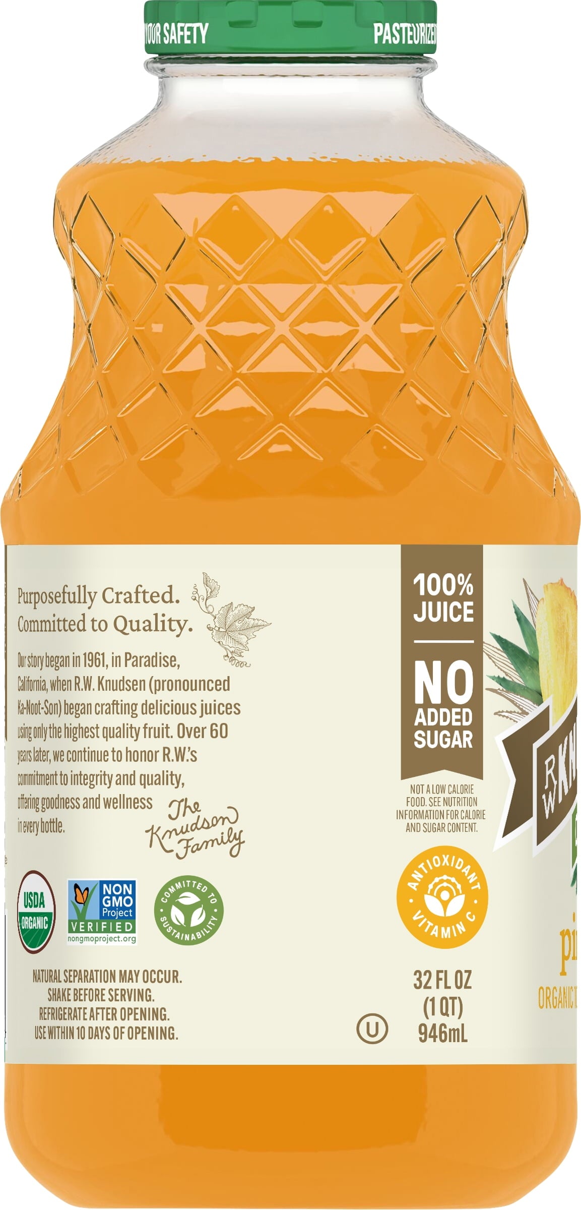 R.W. Knudsen Family Organic Juice Pineapple, 32.0 FL OZ — coffee and drinks product, view 4