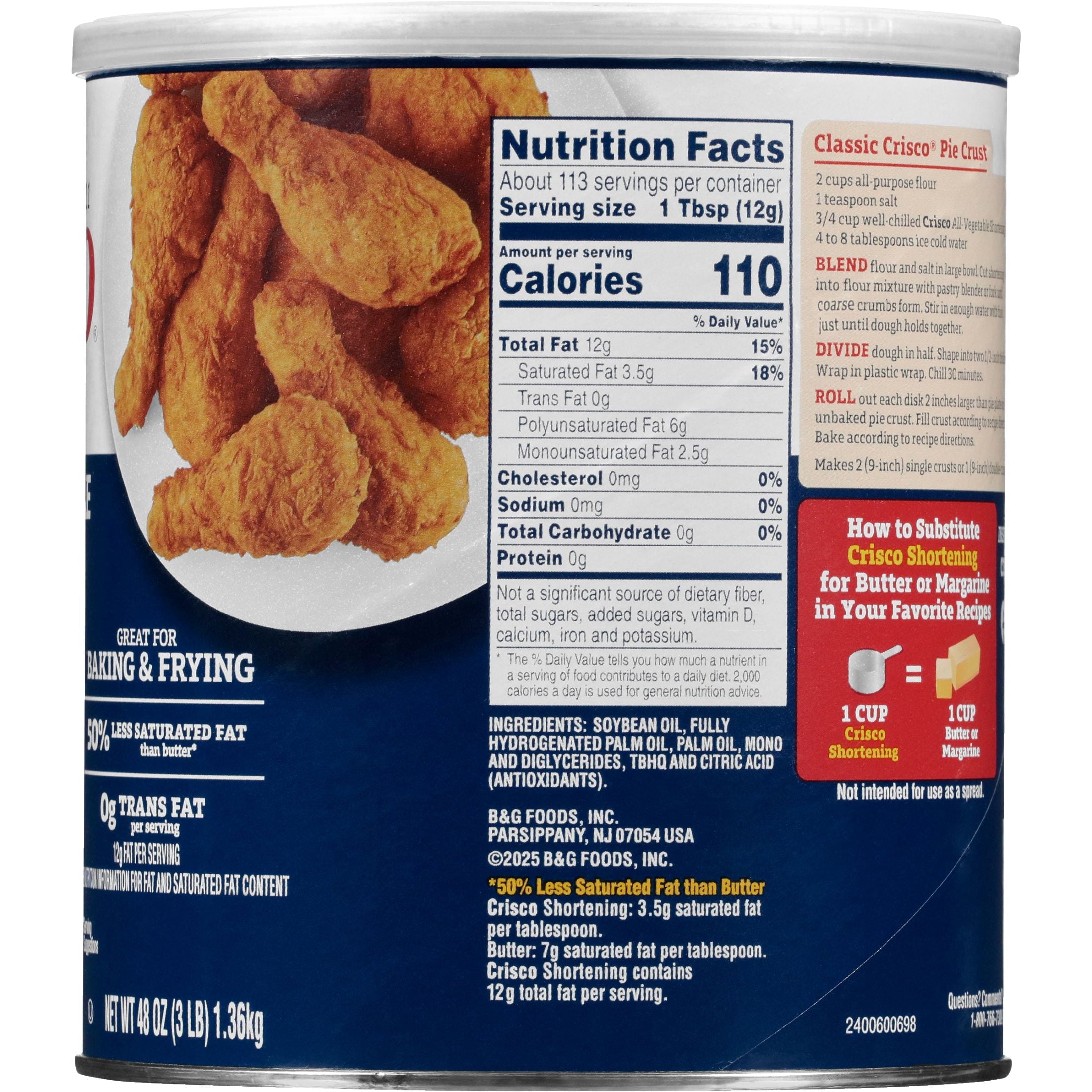Crisco All-Vegetable Shortening, Gluten Free Shortening, 48 oz Resealable Can — grocery product, view 11
