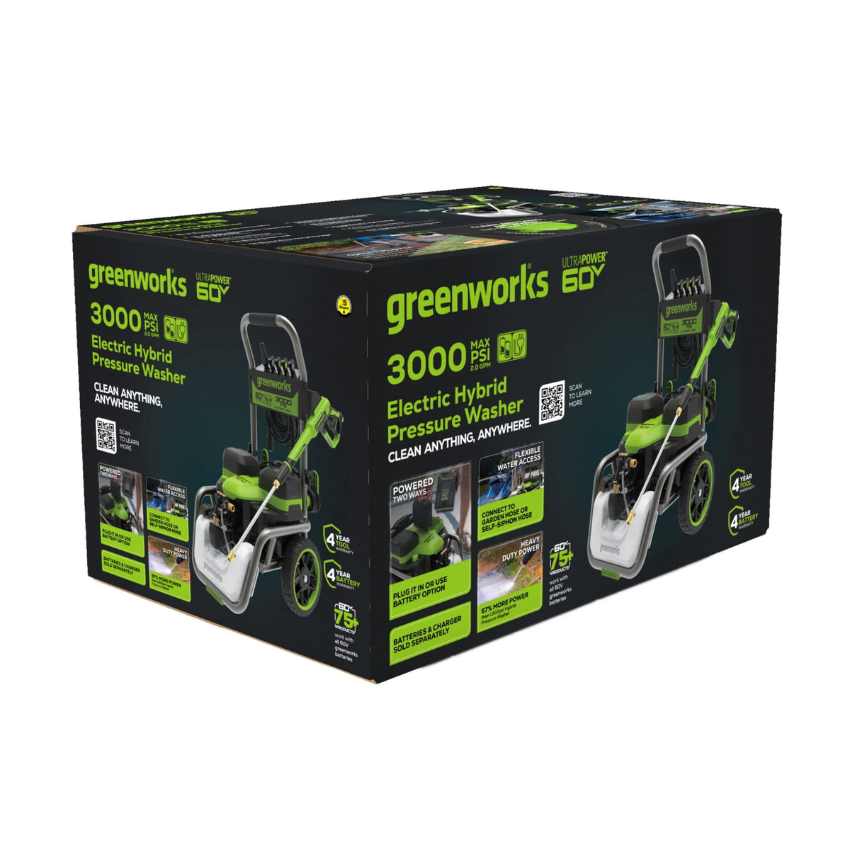 Greenworks Hybrid 60V 3000 PSI at 2.0 GPM Electric Pressure Washer 5128202T - image 4 of 6