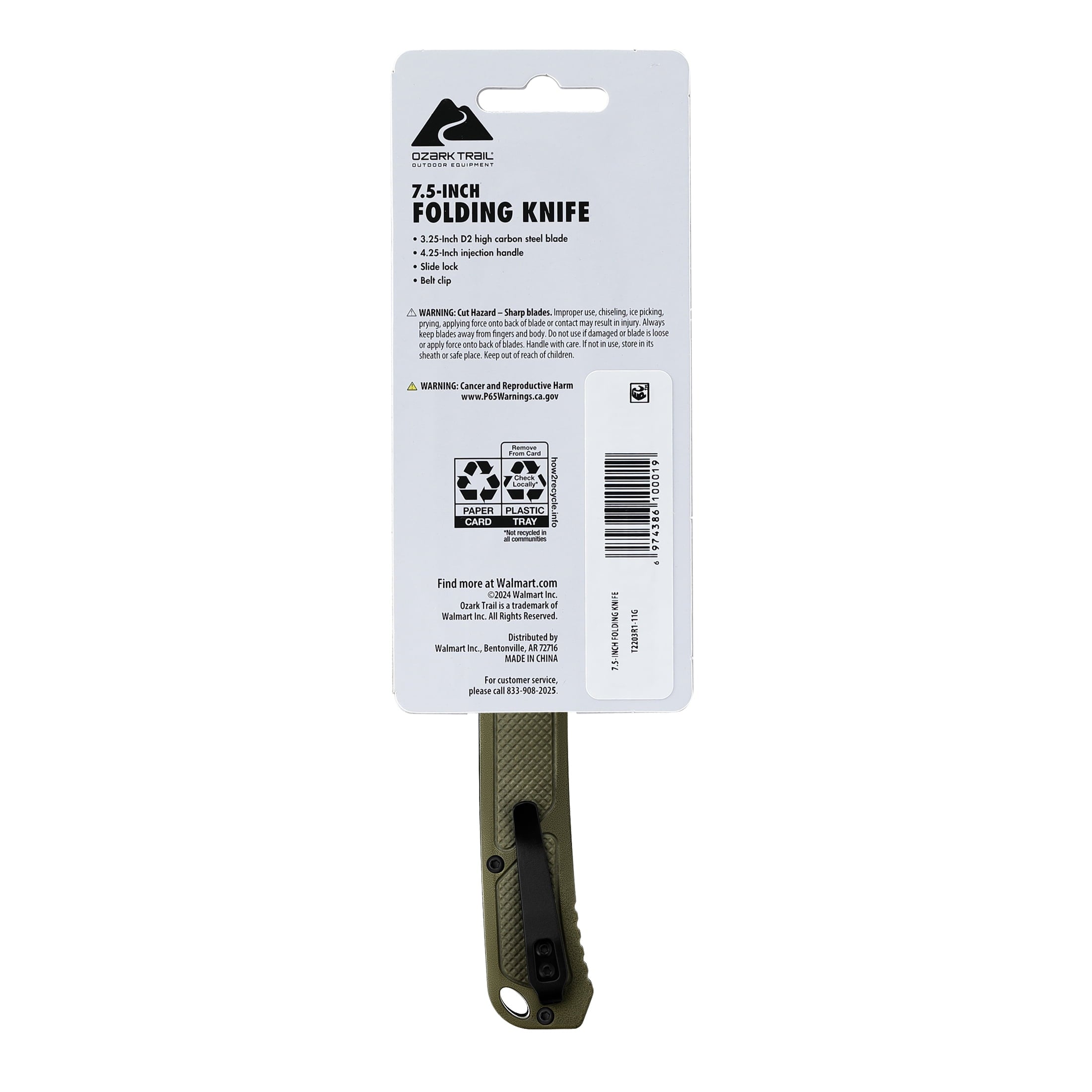 Ozark Trail 7.5 inch Folding Knife,D2 Blade,Ball Bearing,OD Green Handle — sports and outdoor product, view 17