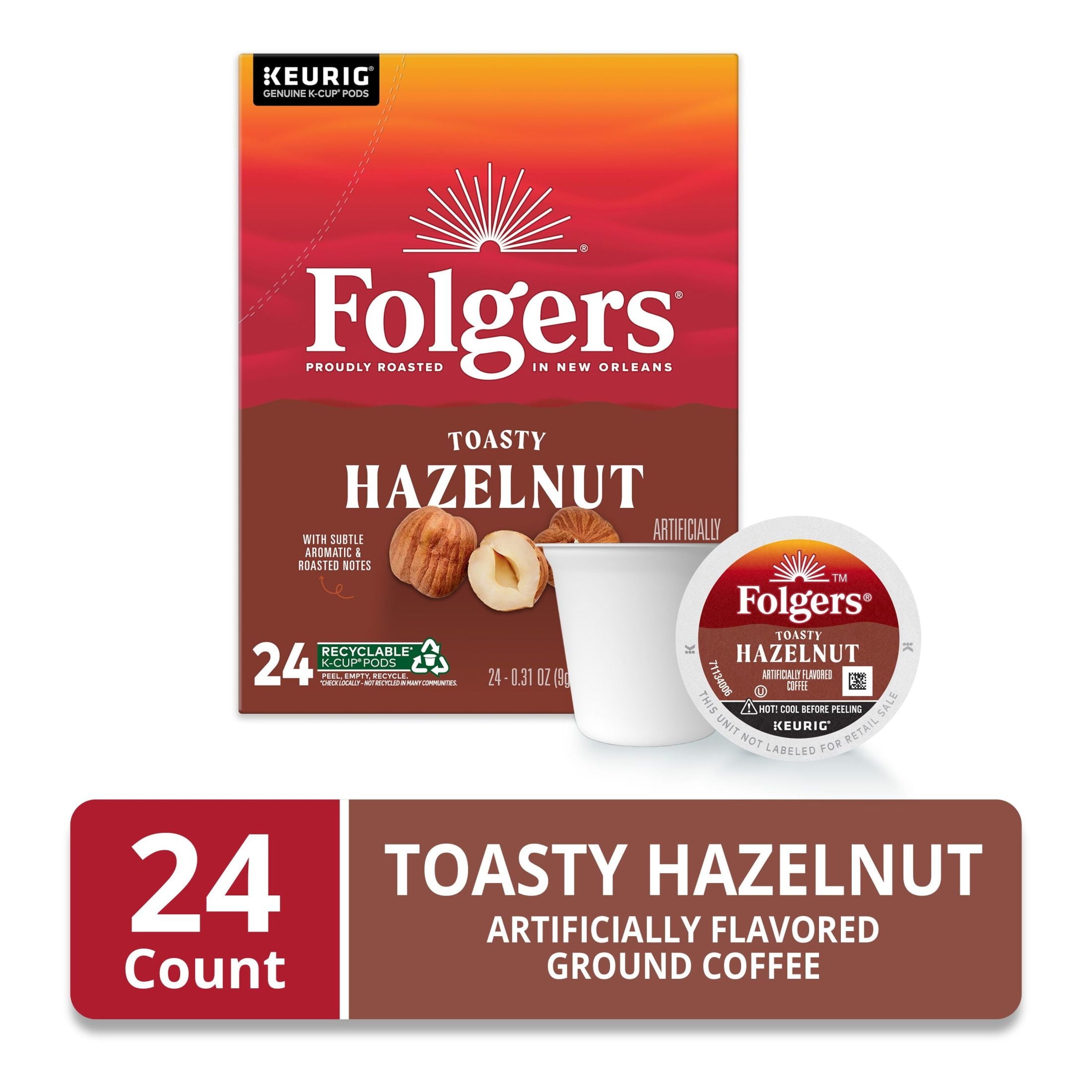 Folgers Toasty Hazelnut Artificially Flavored Coffee, Keurig K Cups, 24 Count Box — coffee and drinks product, view 2
