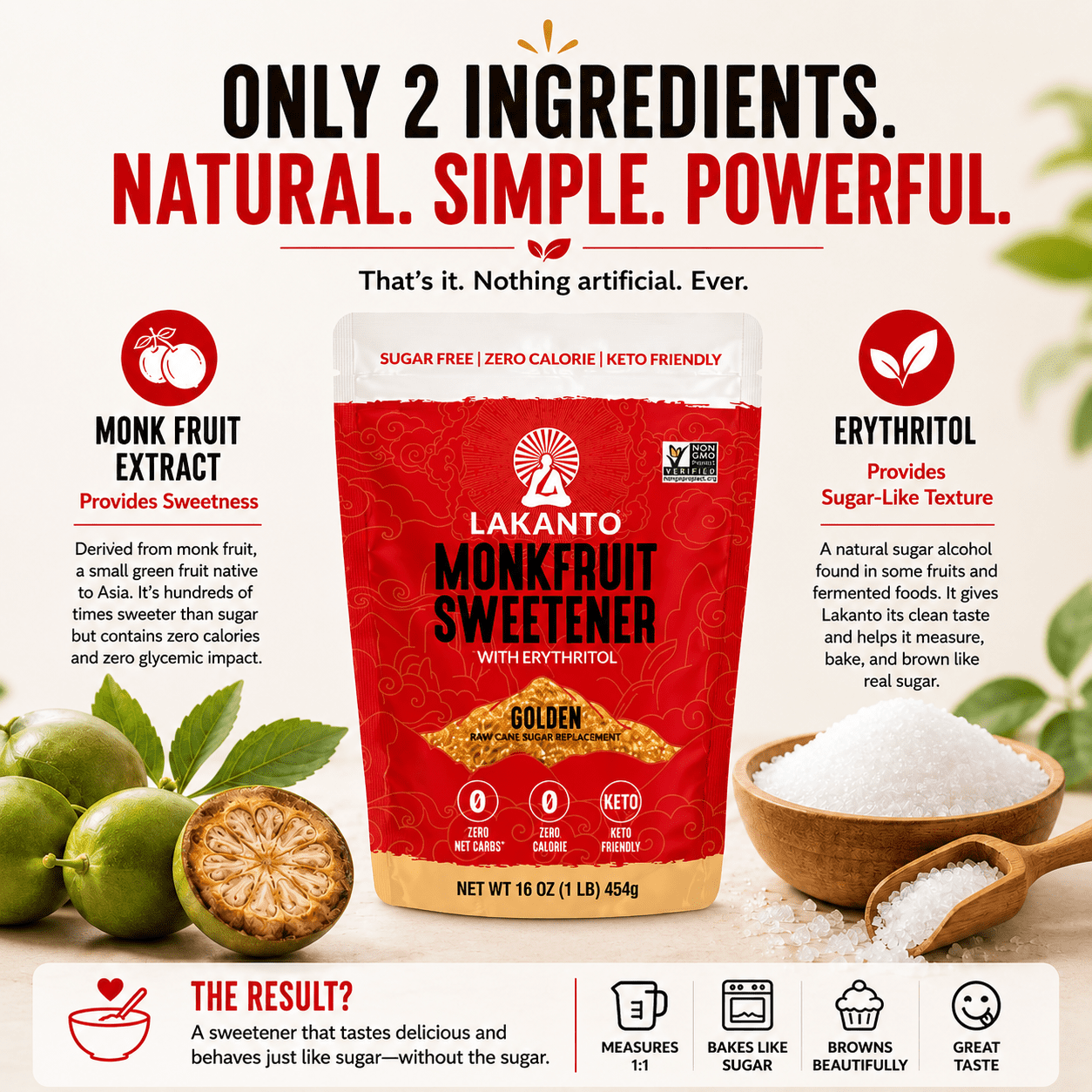 Lakanto Golden Monk Fruit Sweetener - Raw Cane Sugar Substitute, Zero Calorie, Keto Diet Friendly — grocery product, view 7