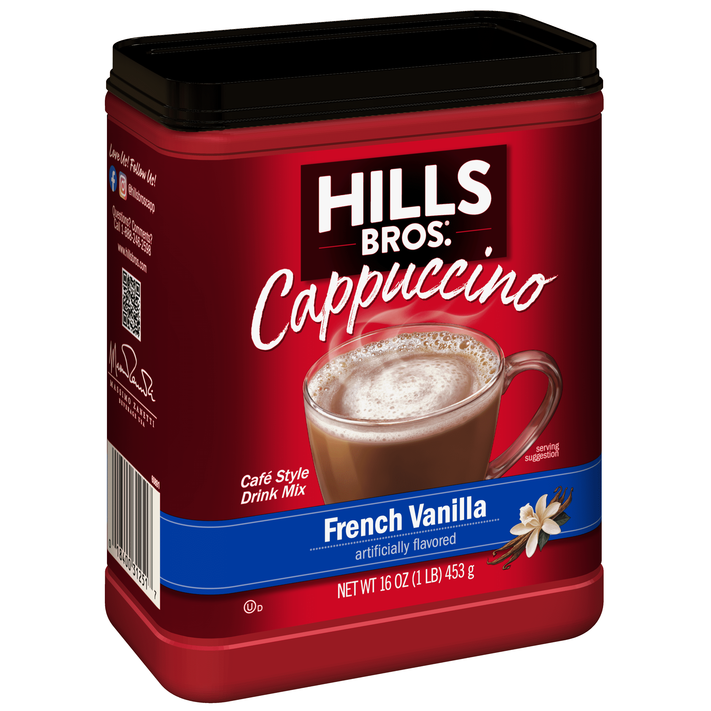 Hills Bros. French Vanilla Cappuccino Instant Coffee Mix, 16 Ounce Canister — coffee and drinks product, view 4
