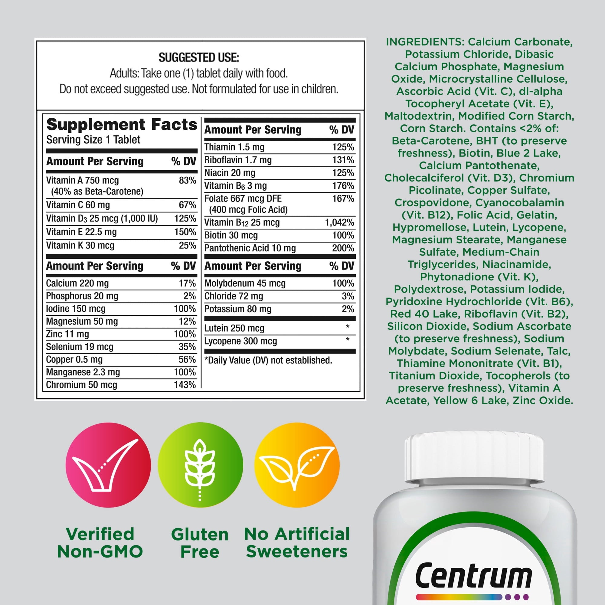 Centrum Silver Adults 50 Plus Multivitamin With Vitamin C, D & E, 125 Count — supplement pack, view 8