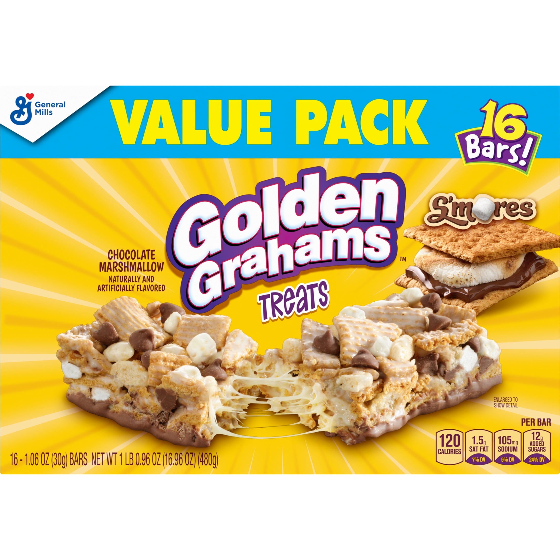 Golden Grahams Cereal Treat Bars, S'mores, Snack Bars, Value Pack, 16 Count, 16.96 oz — grocery product, view 2