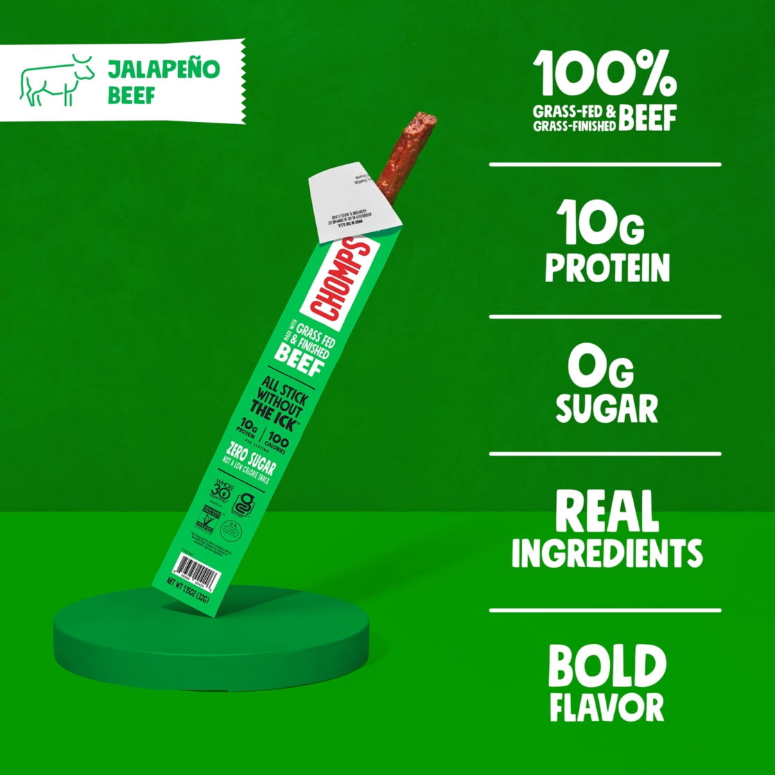 Chomps Grass-Fed And Finished Jalapeño Beef Jerky Snack Sticks (8 Count) — grocery product, view 4