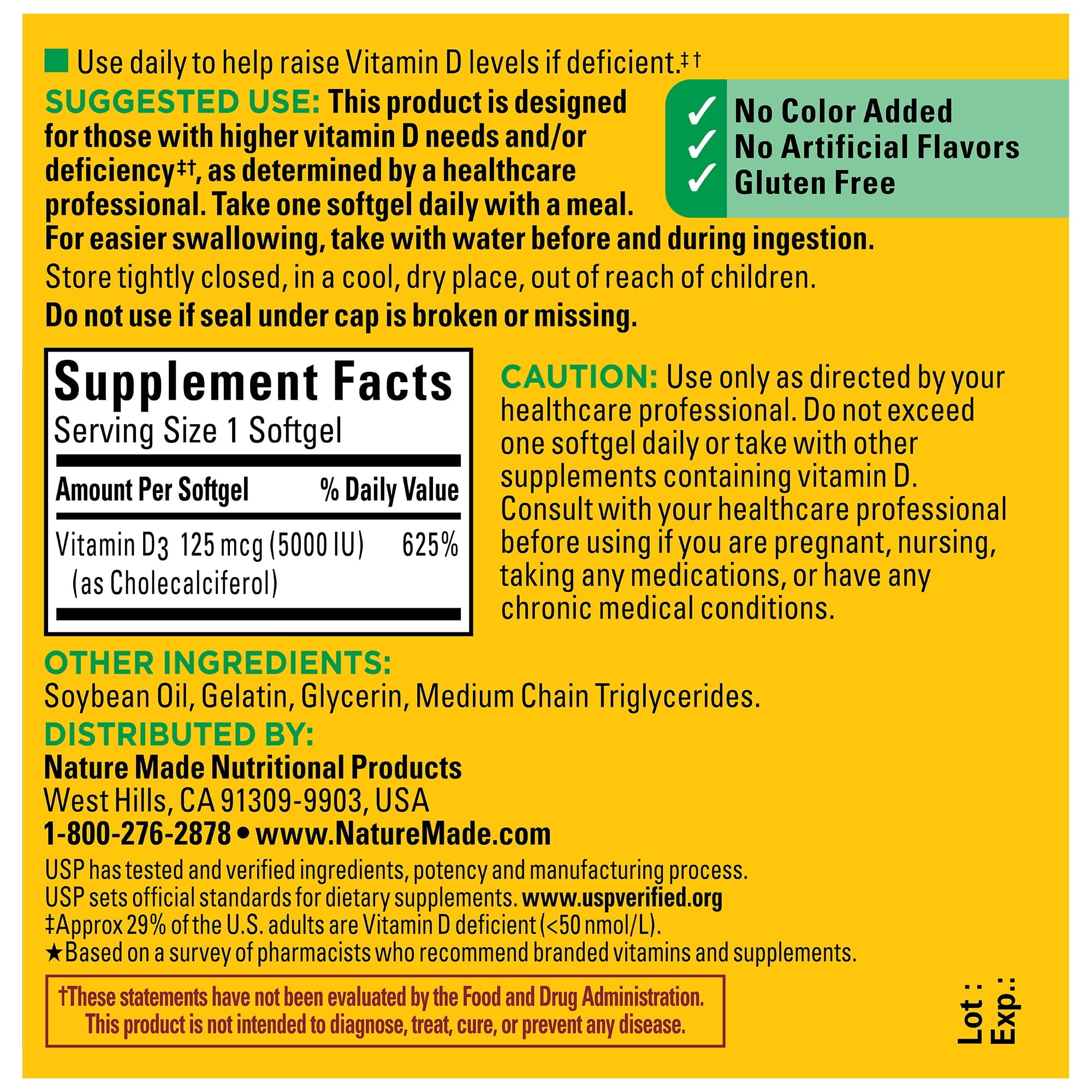 Nature Made Extra Strength Vitamin D3 5000 IU (125 mcg) Softgels — supplement pack, view 2
