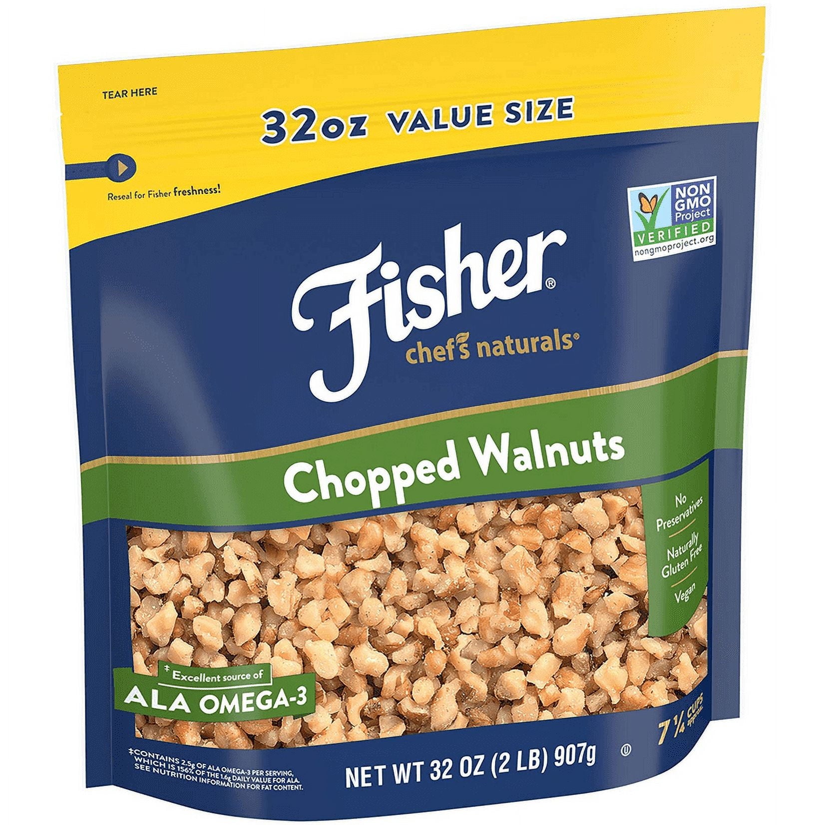 Fisher Chef's Naturals Gluten Free, No Preservatives, Non-GMO Chopped Walnuts, 32 oz Bag — grocery product, view 8
