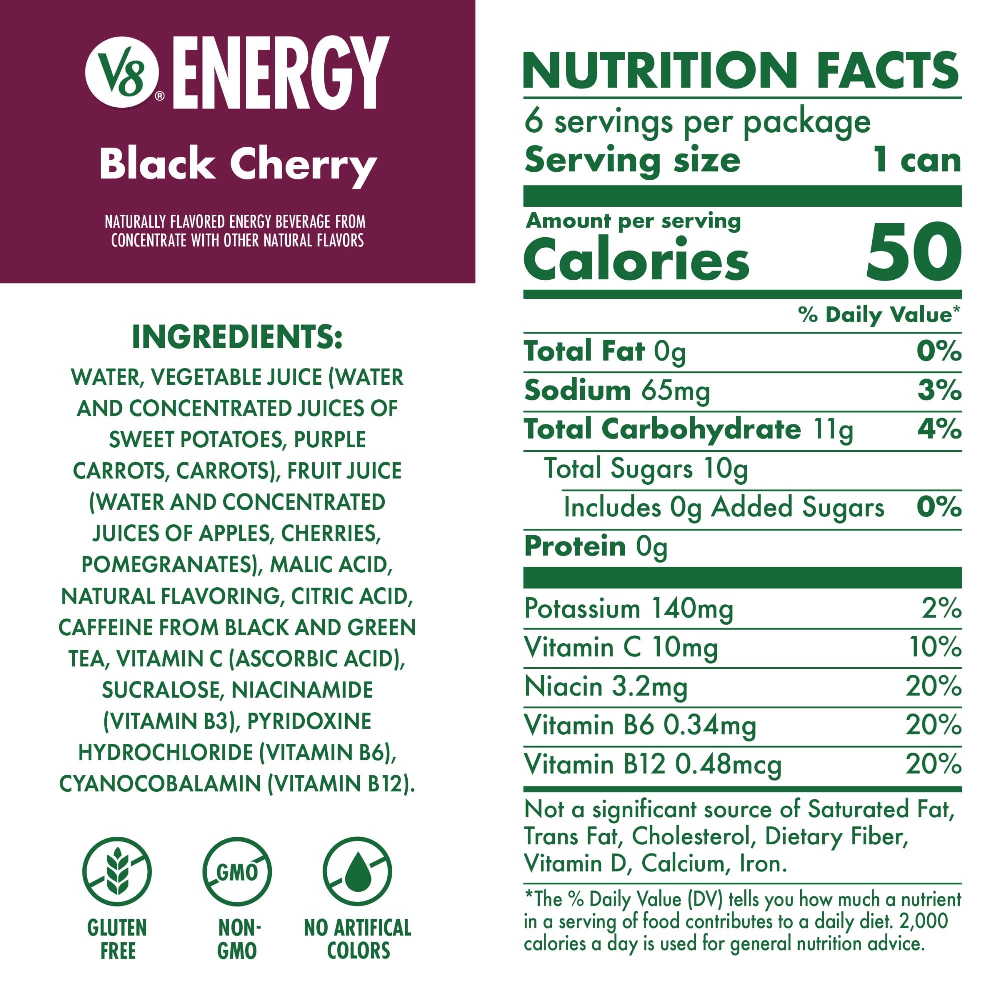 V8 Juice (4 pack) V8 Energy Black Cherry Energy Drink, 8 fl oz Can, 24 Pack — coffee and drinks product, view 2