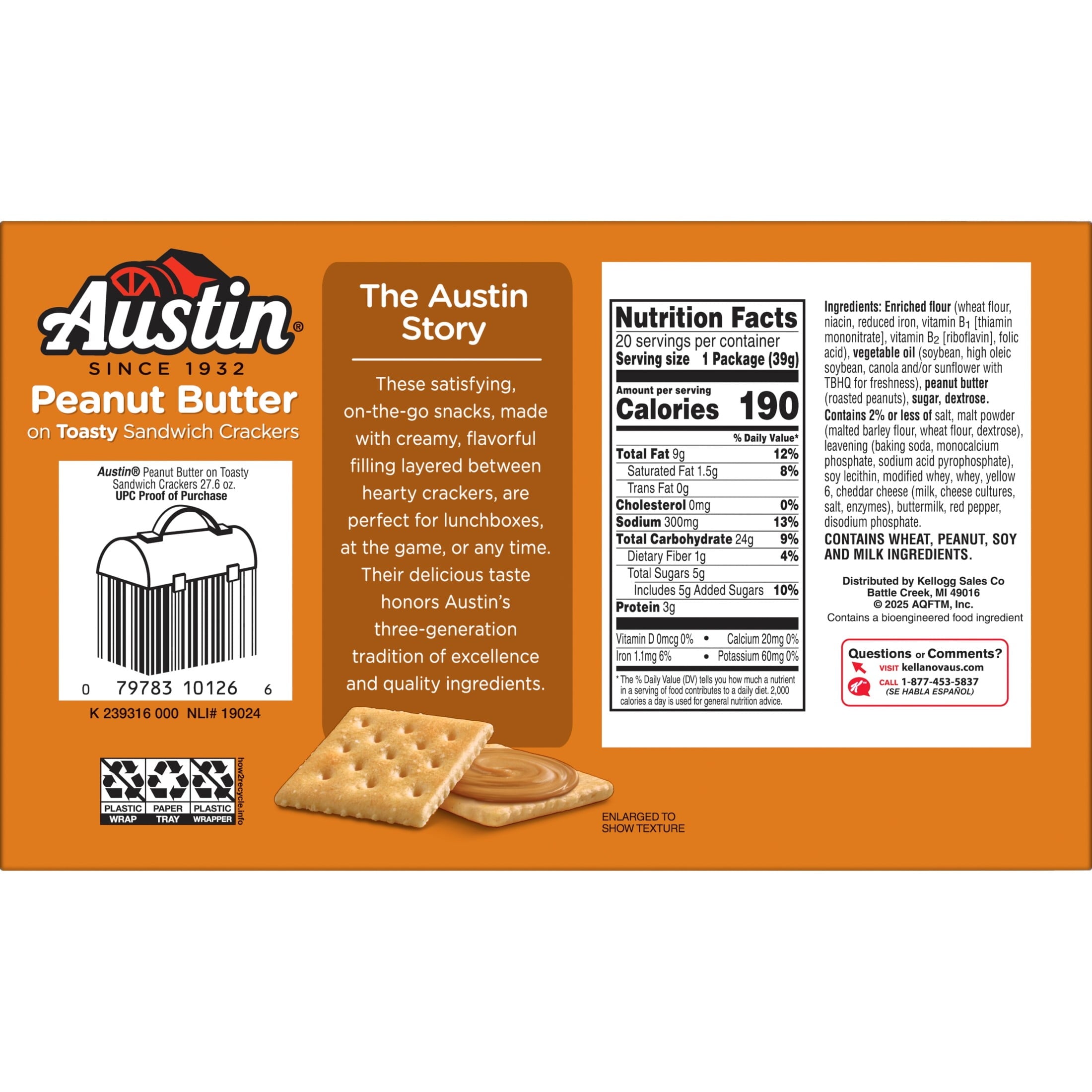 Austin Peanut Butter On Toasty Sandwich Crackers, Lunch Snacks, 20 Count — grocery product, view 8