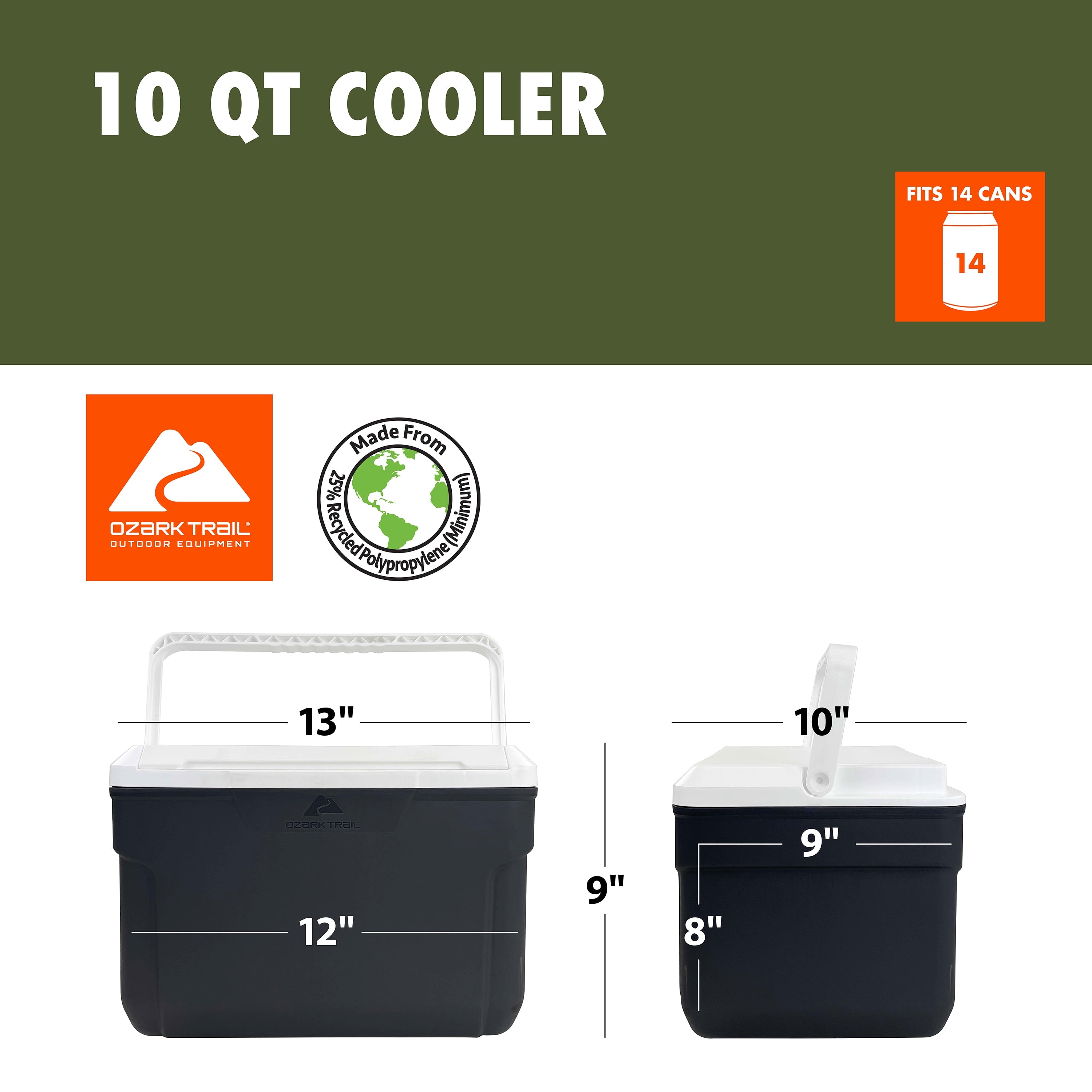 Ozark Trail 10 qt 14-Can Hard-Sided Cooler, Gray — sports and outdoor product, view 6