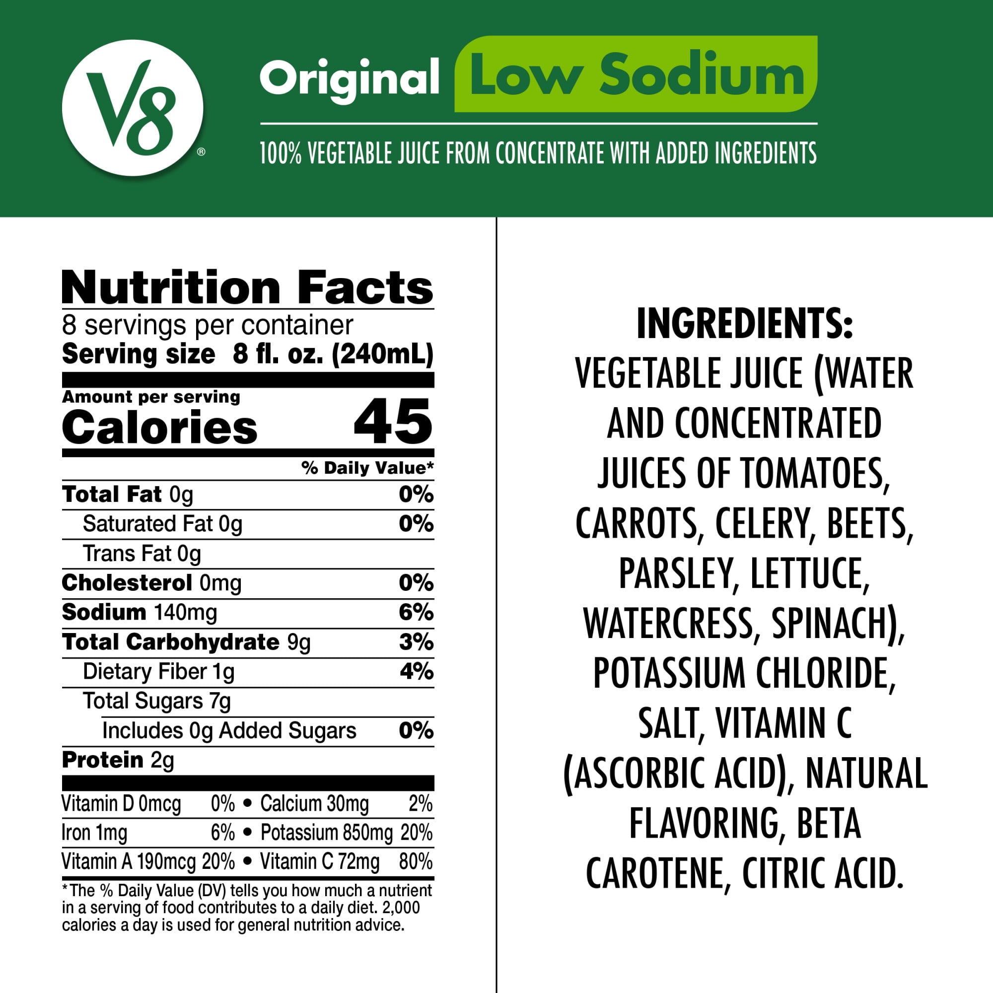 (6 pack) V8 Low Sodium Original 100% Vegetable Juice, 64 fl oz Bottle, 6 Count — coffee and drinks product, view 2