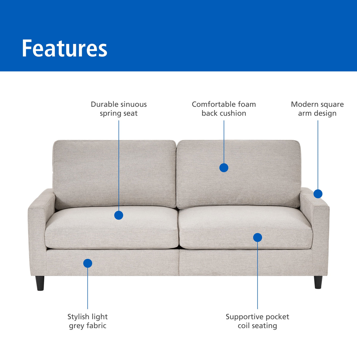 Mainstays 77 in Square Arm Sofa - image 3 of 6