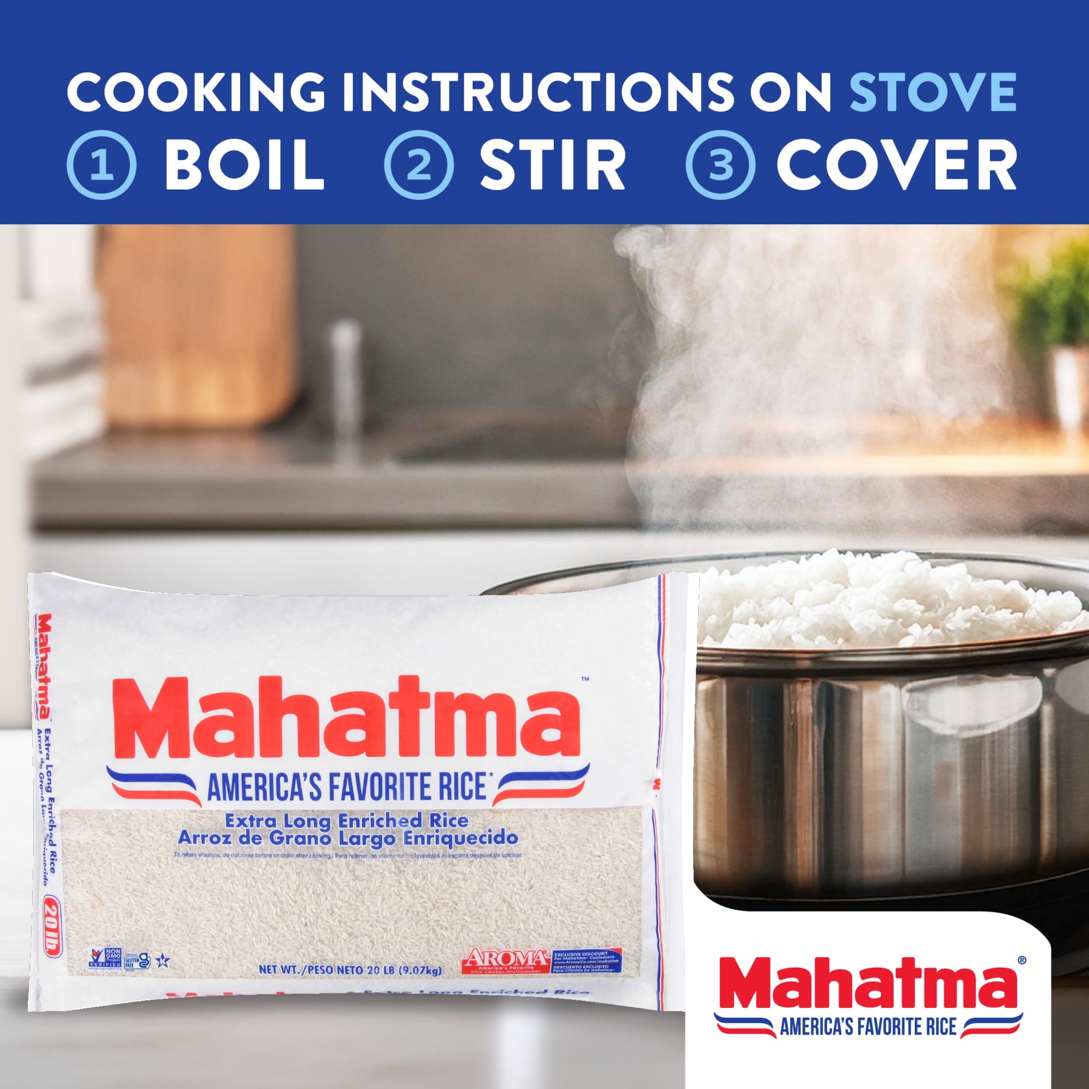 Mahatma Enriched Extra Long Grain White Rice, 20 lb Bag — grocery product, view 3