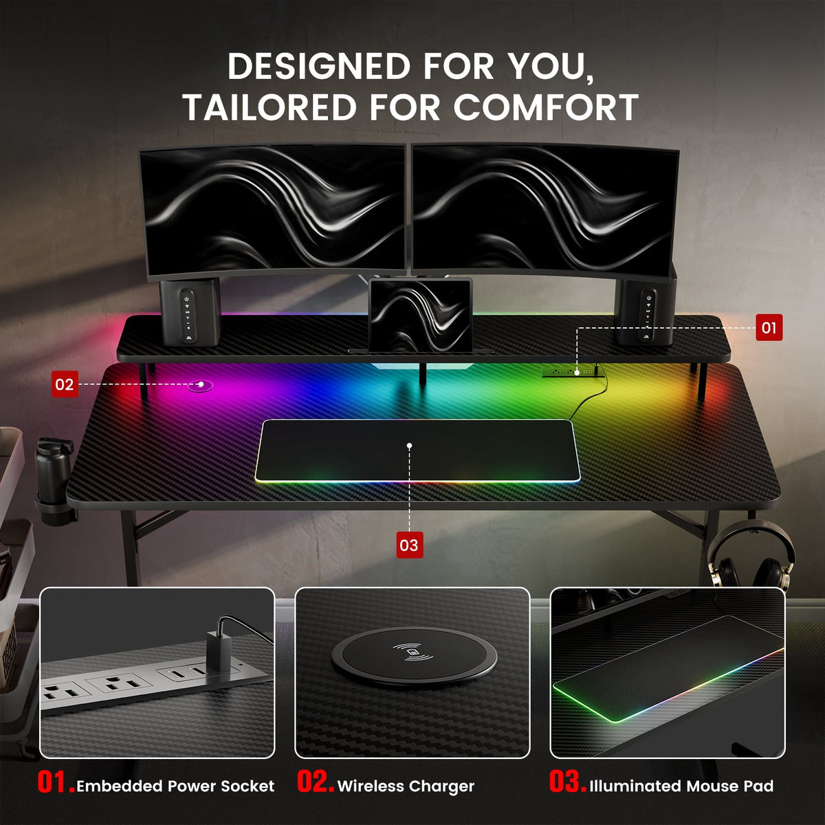 GTRACING Lumina Elite LED Gaming Desk with USB and Power Outlets - image 4 of 6