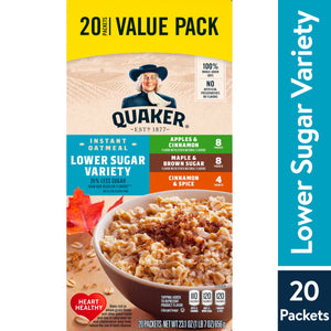 Quaker Instant Oatmeal, Lower Sugar Variety Pack, 1.16 oz, 20 Packets — grocery product, view 11