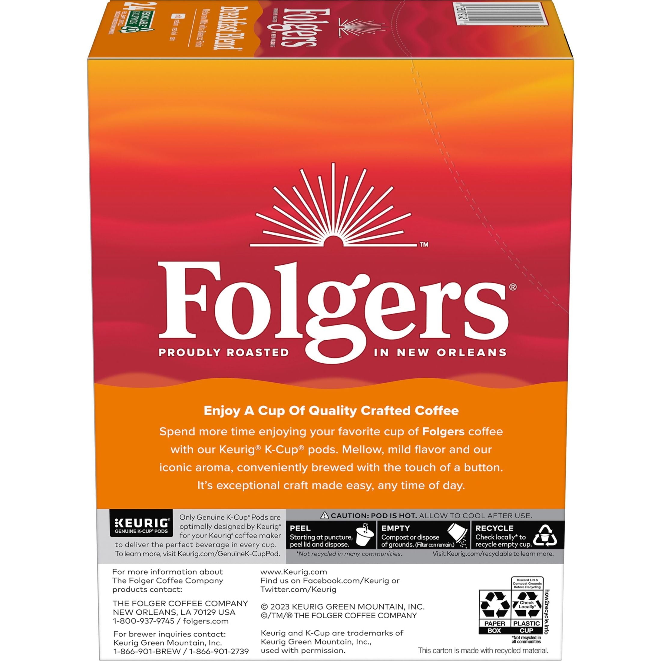 Folgers Breakfast Blend, Mild Roast Coffee, Keurig K Cup Pods, 24 Count Box — coffee and drinks product, view 3