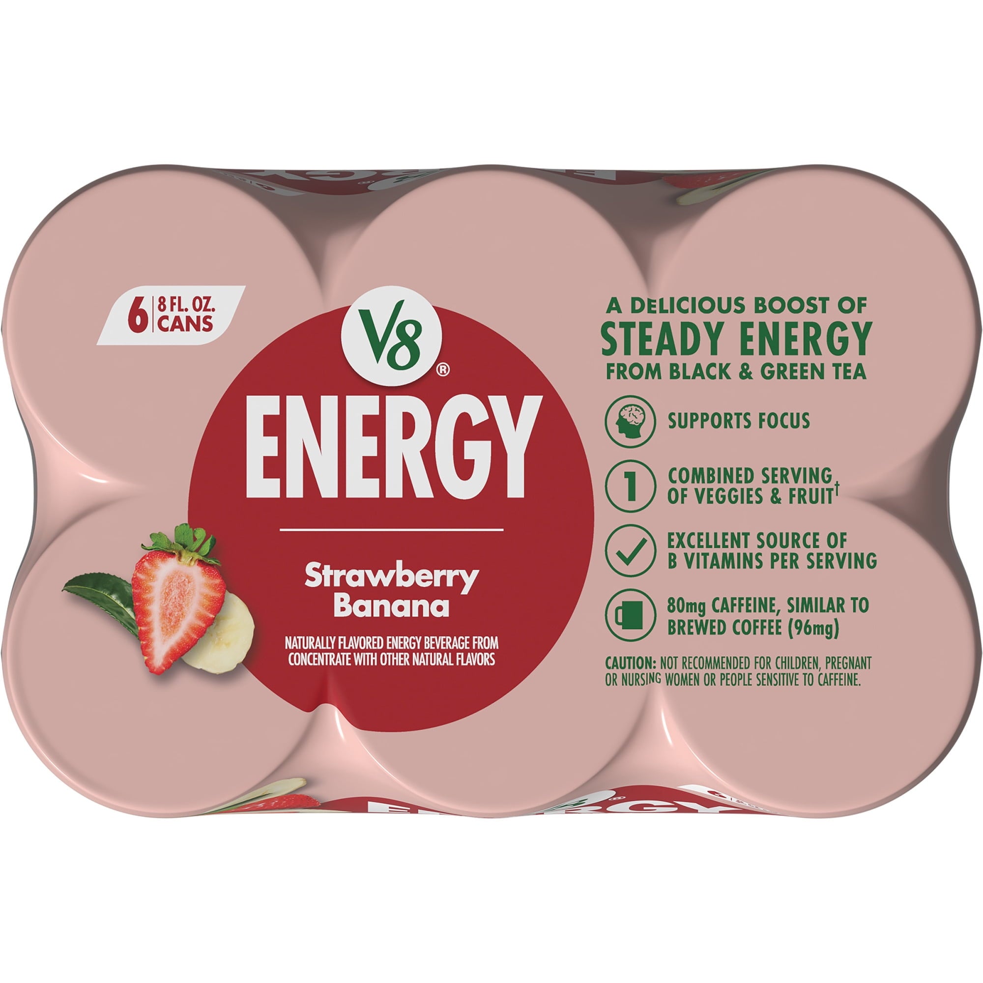 (4 pack) V8 Energy Strawberry Banana Juice Energy Drink, 8 fl oz Can (24 Pack) — coffee and drinks product, view 13