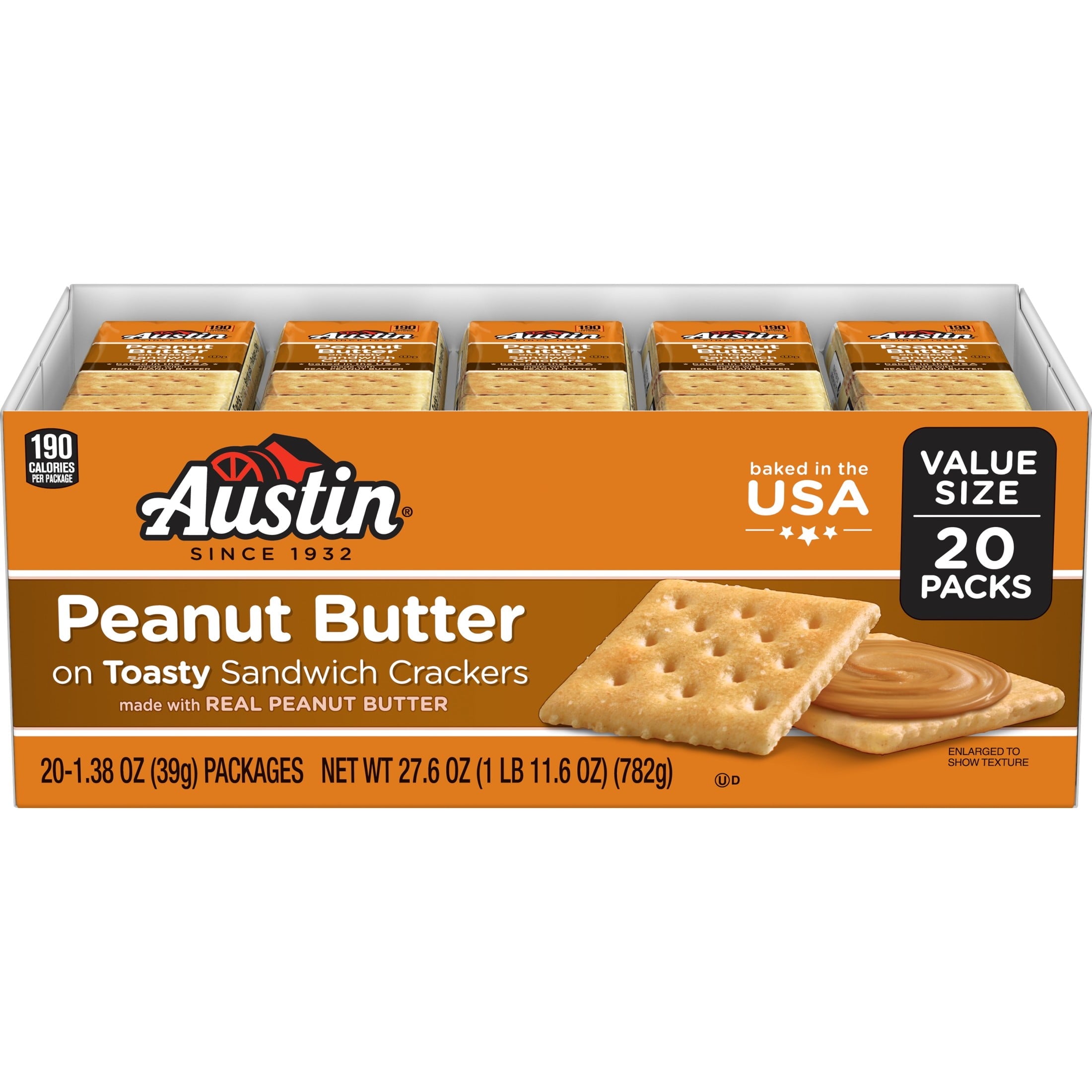 Austin Peanut Butter On Toasty Sandwich Crackers, Lunch Snacks, 20 Count — grocery product