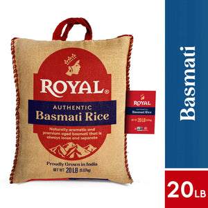 Authentic Royal Naturally Aged Indian White Basmati Rice, Long-Grain, Gluten-free - 20 lb. Bag — grocery product