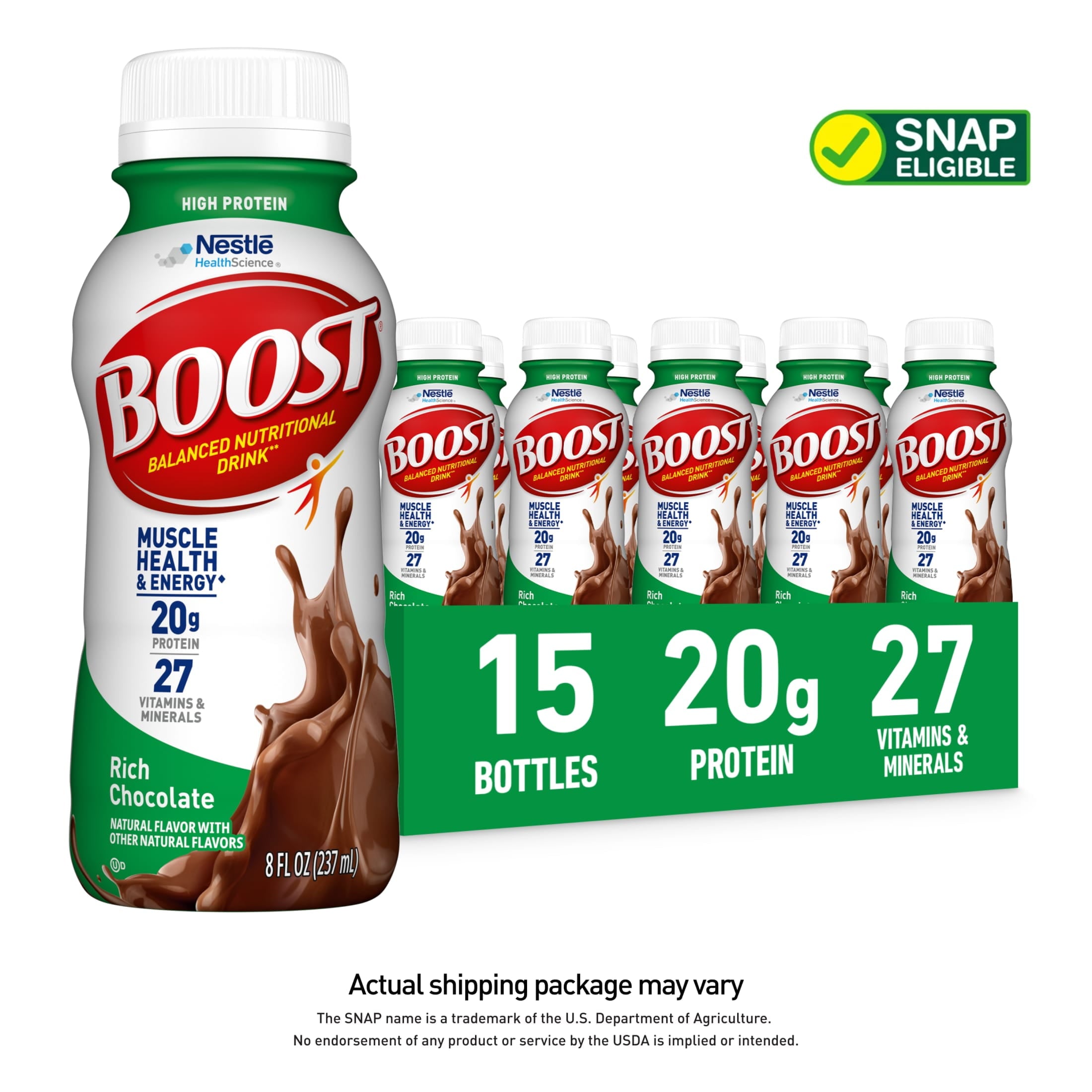 BOOST 20g High Protein Nutritional Drink Shakes, Rich Chocolate, 8 fl oz, 15 Pack — sports nutrition product