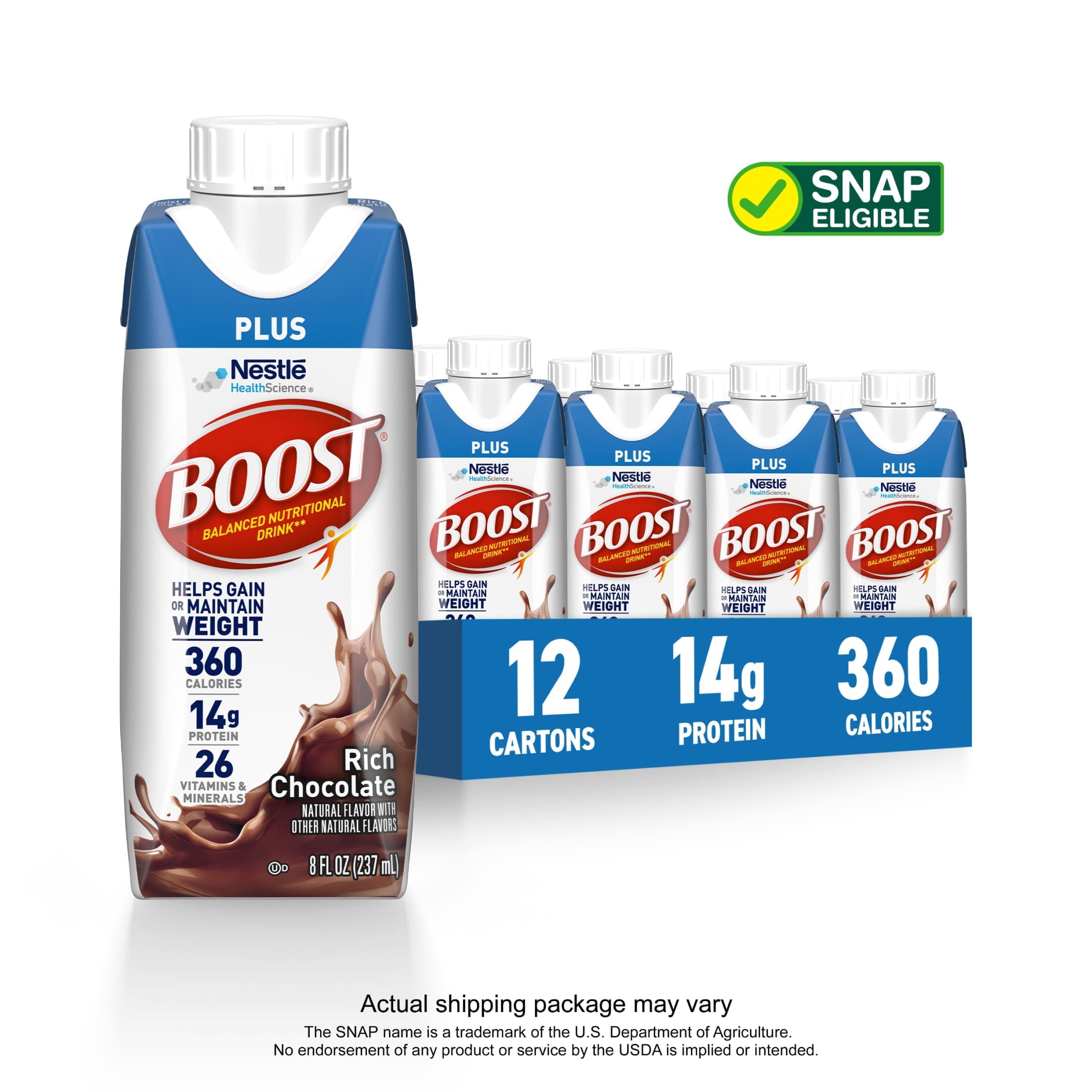 BOOST Plus Nutritional Drink Protein Shakes, Rich Chocolate, 8 fl oz, 12 Pack — sports nutrition product