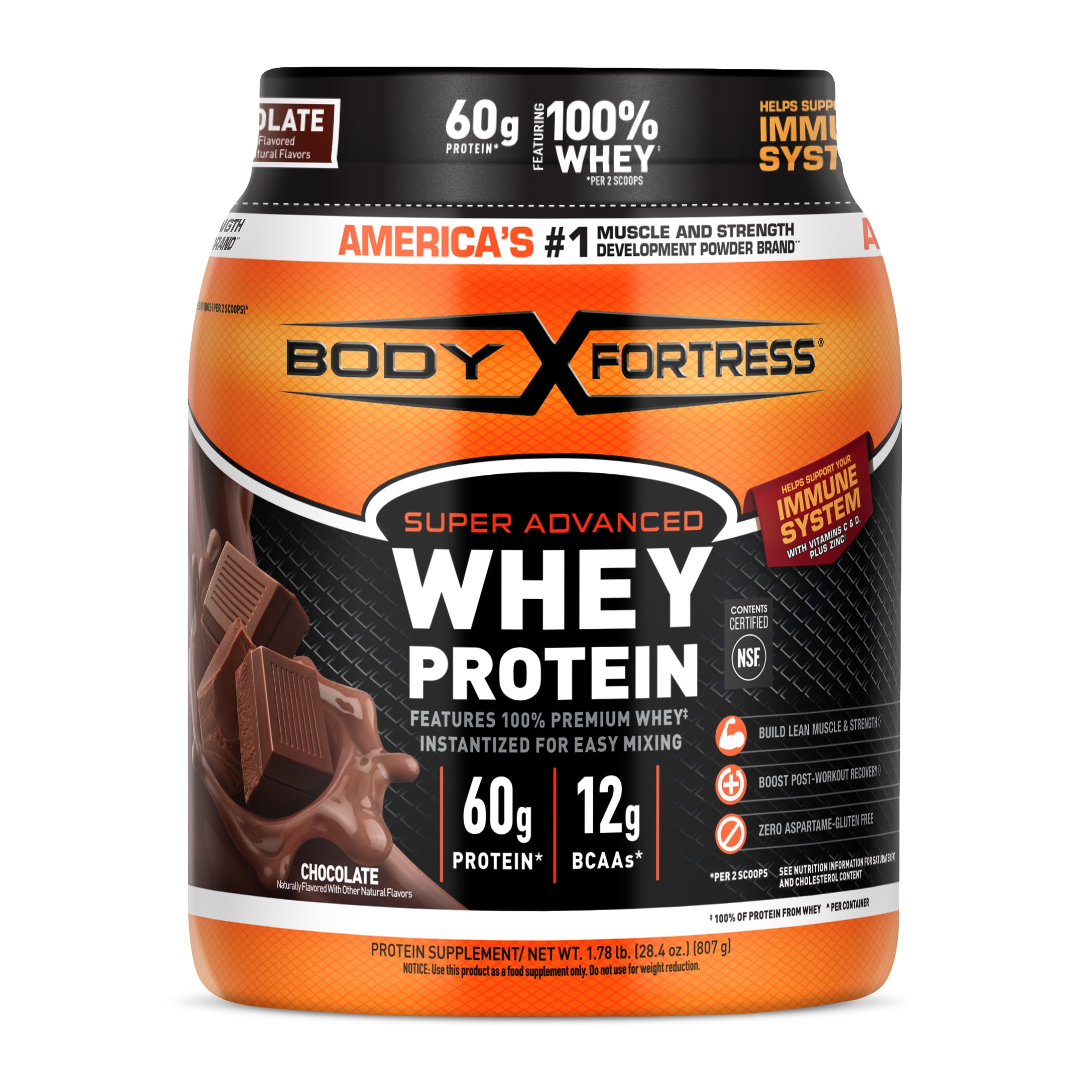 Body Fortress Super Advanced 100% Premium Whey Protein Powder, Chocolate, 60g Protein — sports nutrition product