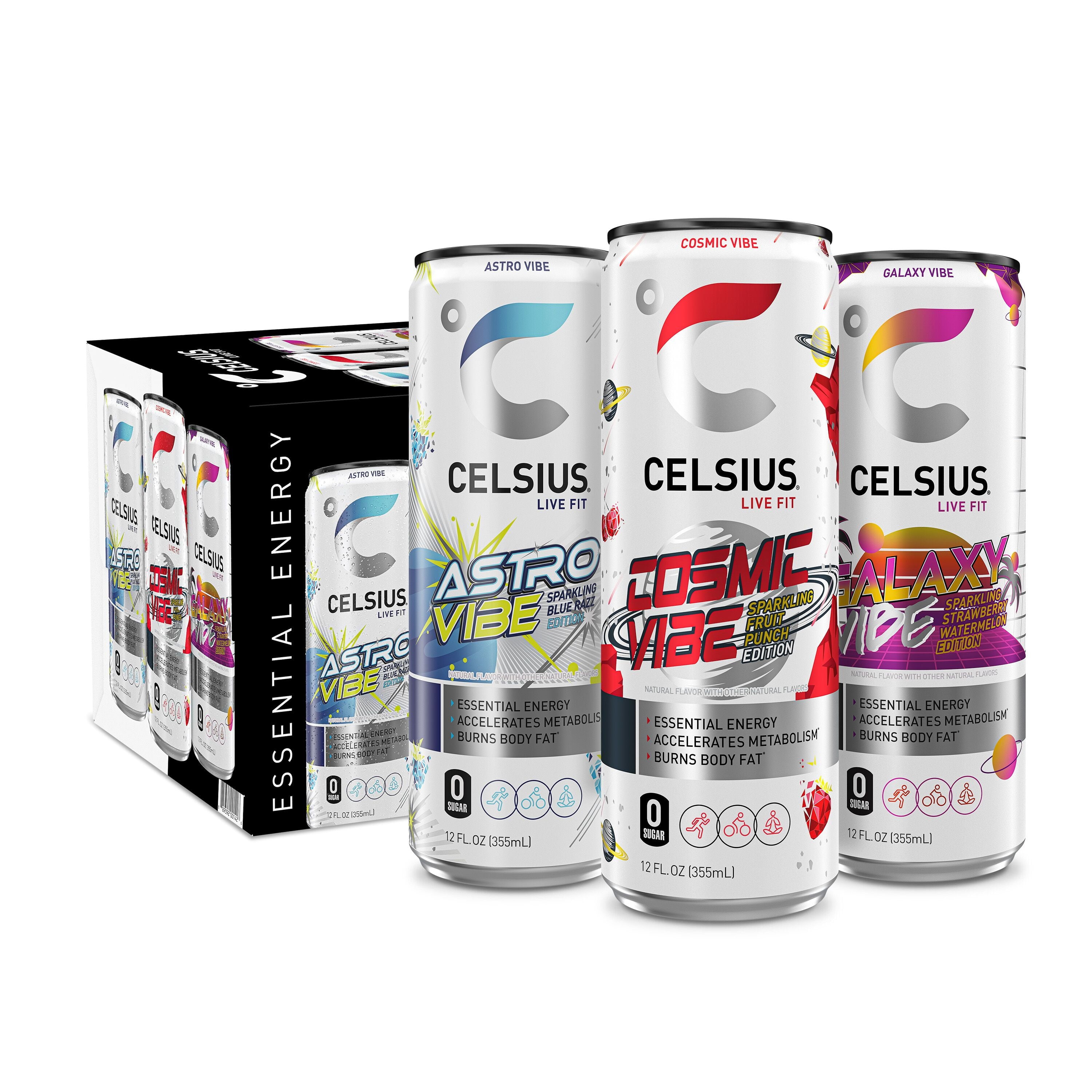 CELSIUS Sparkling Energy Drink, Space Variety Pack, 12 fl oz (Pack of 12) — coffee and drinks product