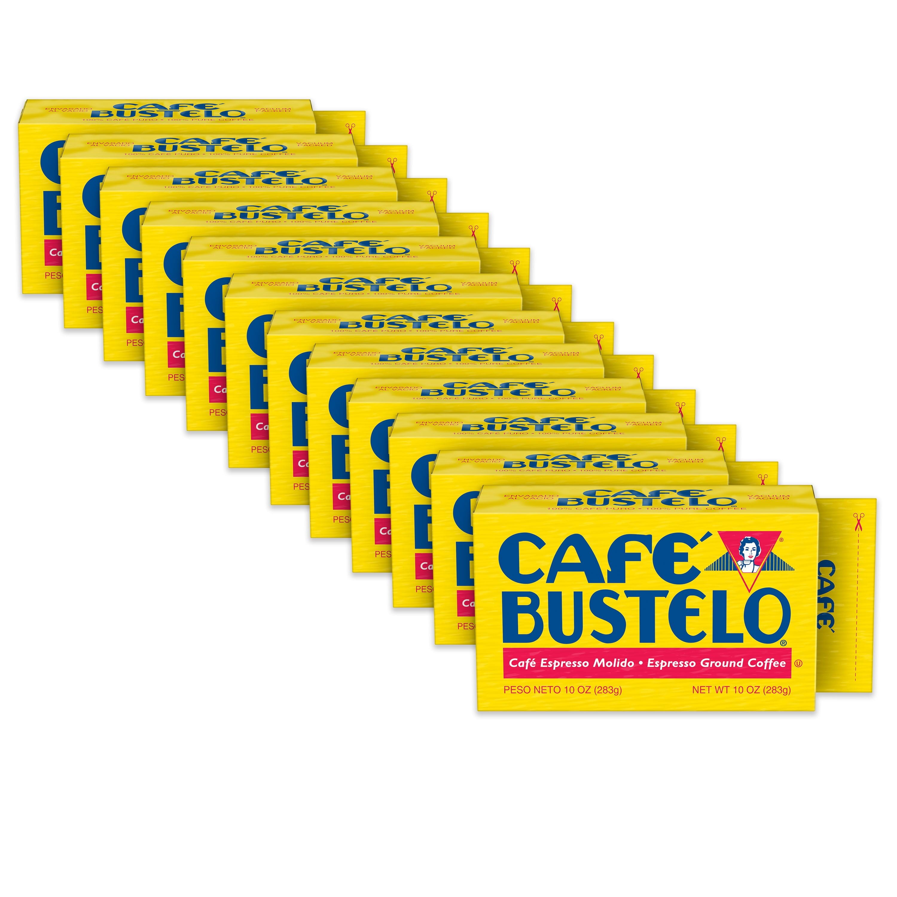 (12 pack) Cafe Bustelo, Espresso Style Dark Roast Ground Coffee, Vacuum Packed 10 oz Brick — coffee and drinks product