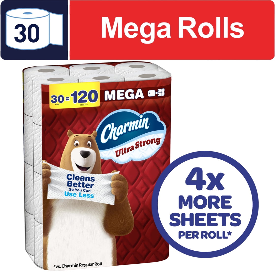 Charmin Ultra Strong Toilet Paper 30 Mega Rolls, 220 Sheets Per Roll — health and personal care product