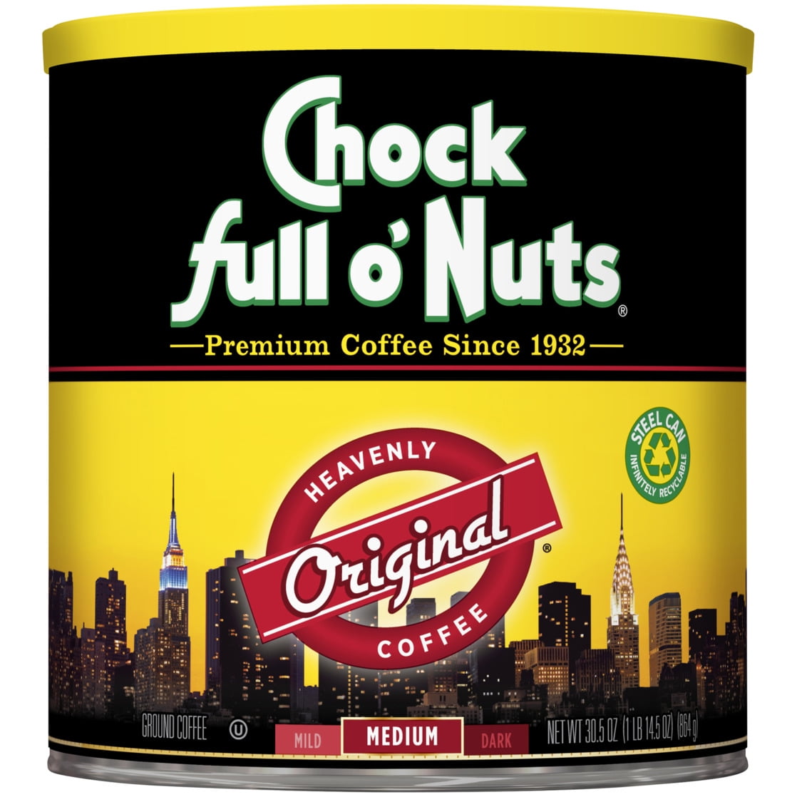 Chock Full o'Nuts Heavenly Coffee Original Medium Roast Ground Coffee Can 30.5 oz — coffee and drinks product