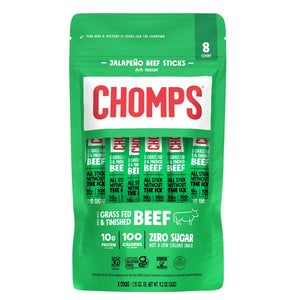 Chomps Grass-Fed And Finished Jalapeño Beef Jerky Snack Sticks (8 Count) — grocery product