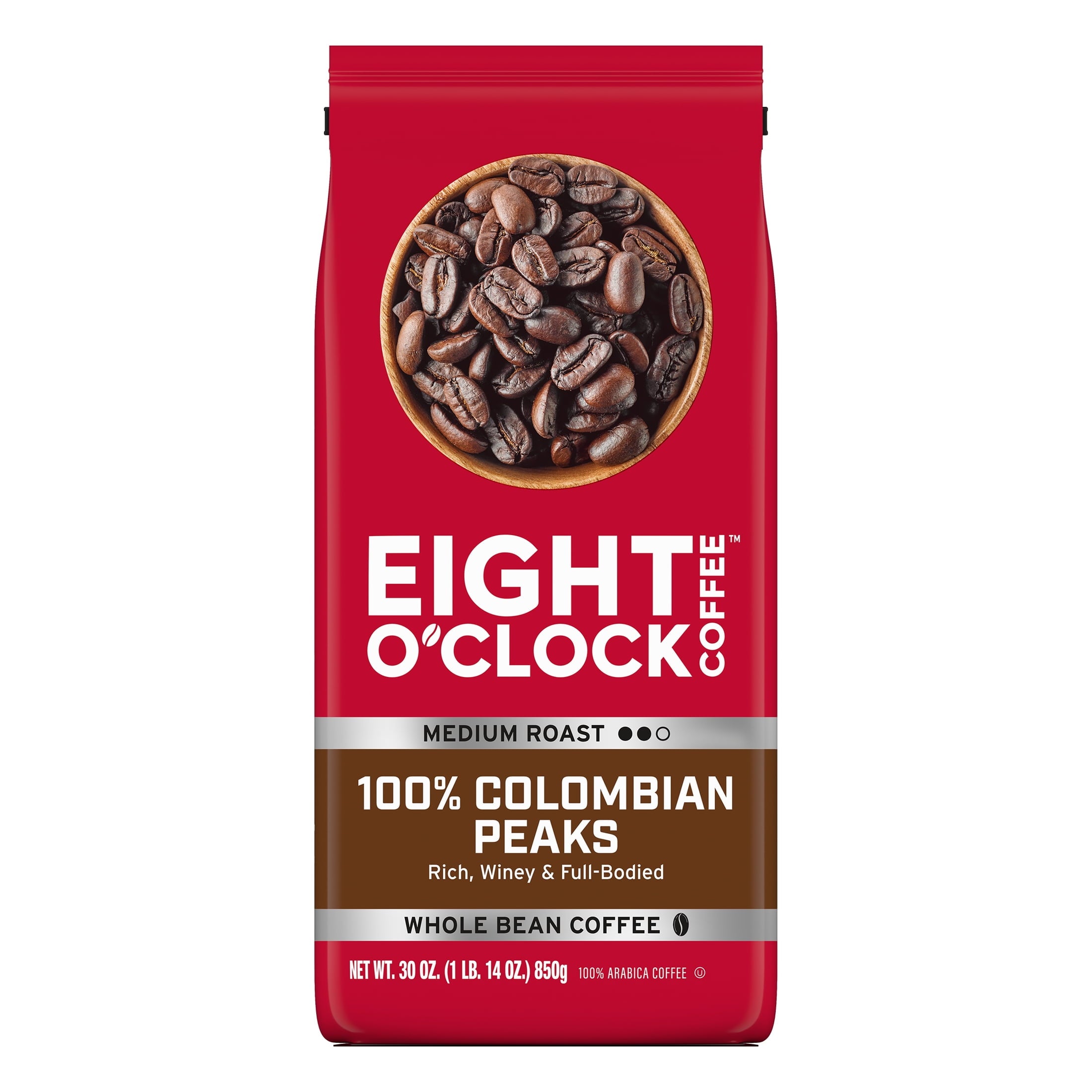 Eight O'Clock Coffee Medium Roast Whole Bean 100% Colombian Peaks Coffee 30 oz — coffee and drinks product