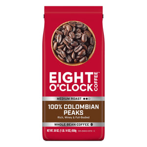 Eight O'Clock Coffee Medium Roast Whole Bean 100% Colombian Peaks Coffee 30 oz — coffee and drinks product