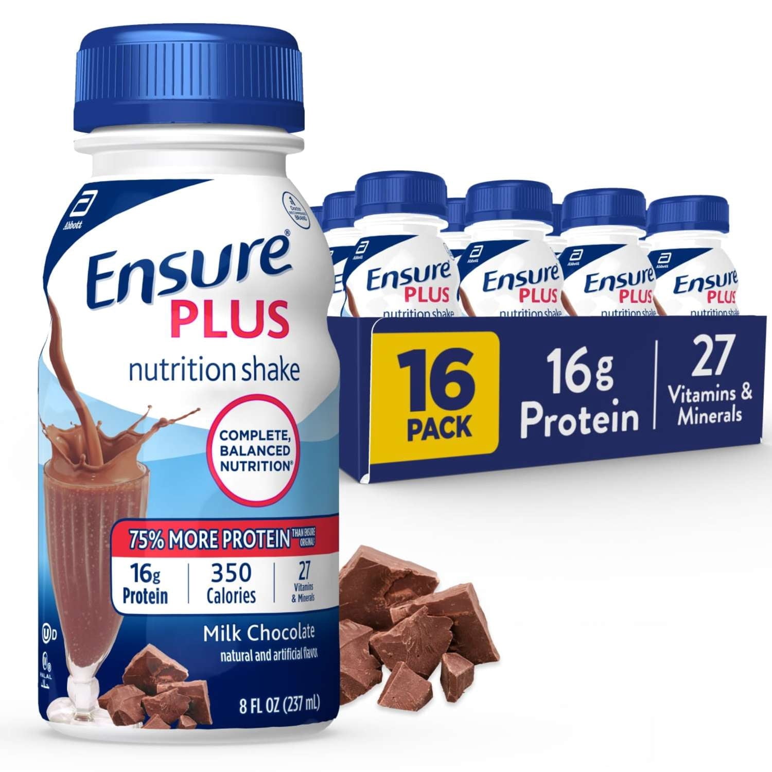 Ensure Plus Meal Replacement Nutrition Shake, Milk Chocolate, 16g Protein, 8 fl oz - 16 Pack — sports nutrition product