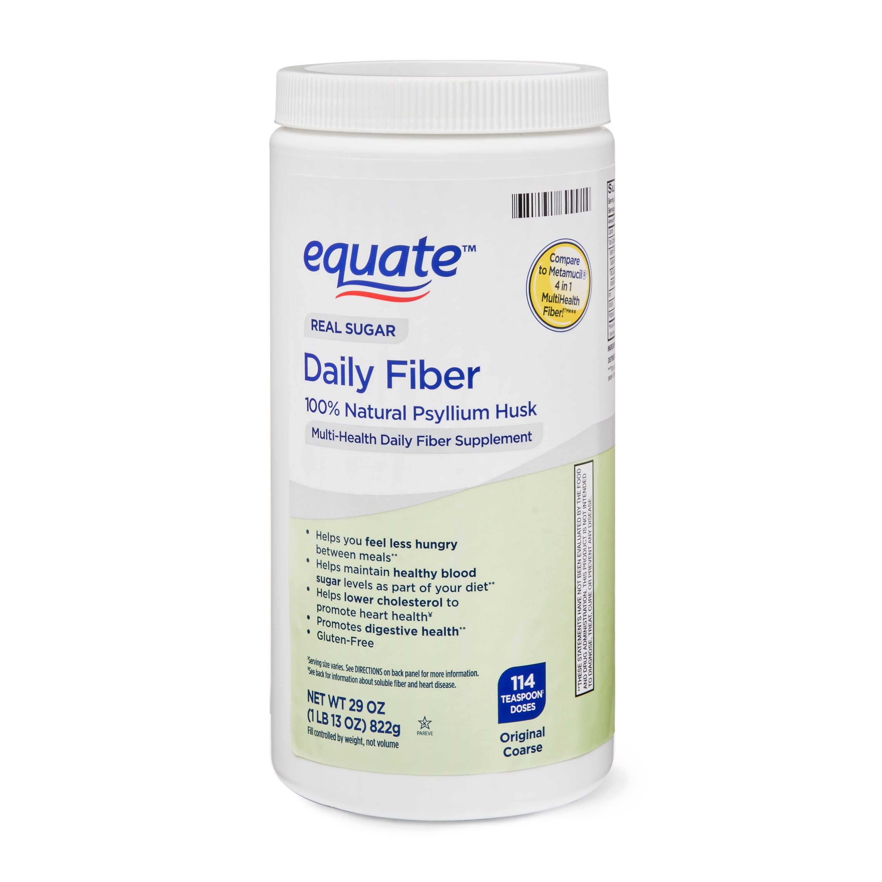 Equate Daily Fiber Powder, 29 oz, Unflavored, Compare to Metamucil 4-in-1 Multihealth Fiber — supplement pack