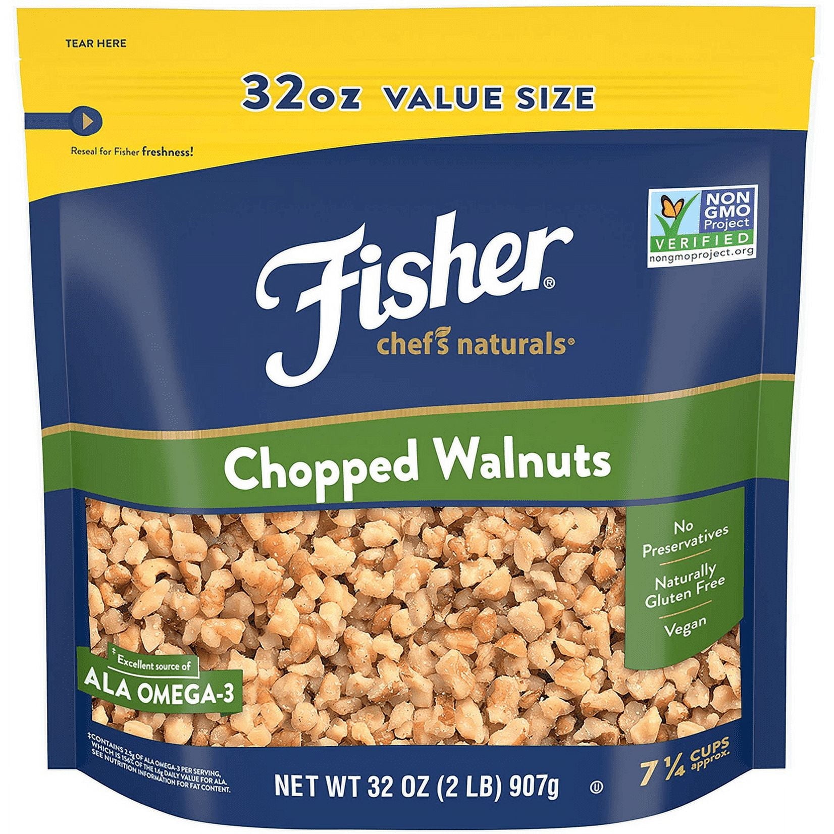 Fisher Chef's Naturals Gluten Free, No Preservatives, Non-GMO Chopped Walnuts, 32 oz Bag — grocery product