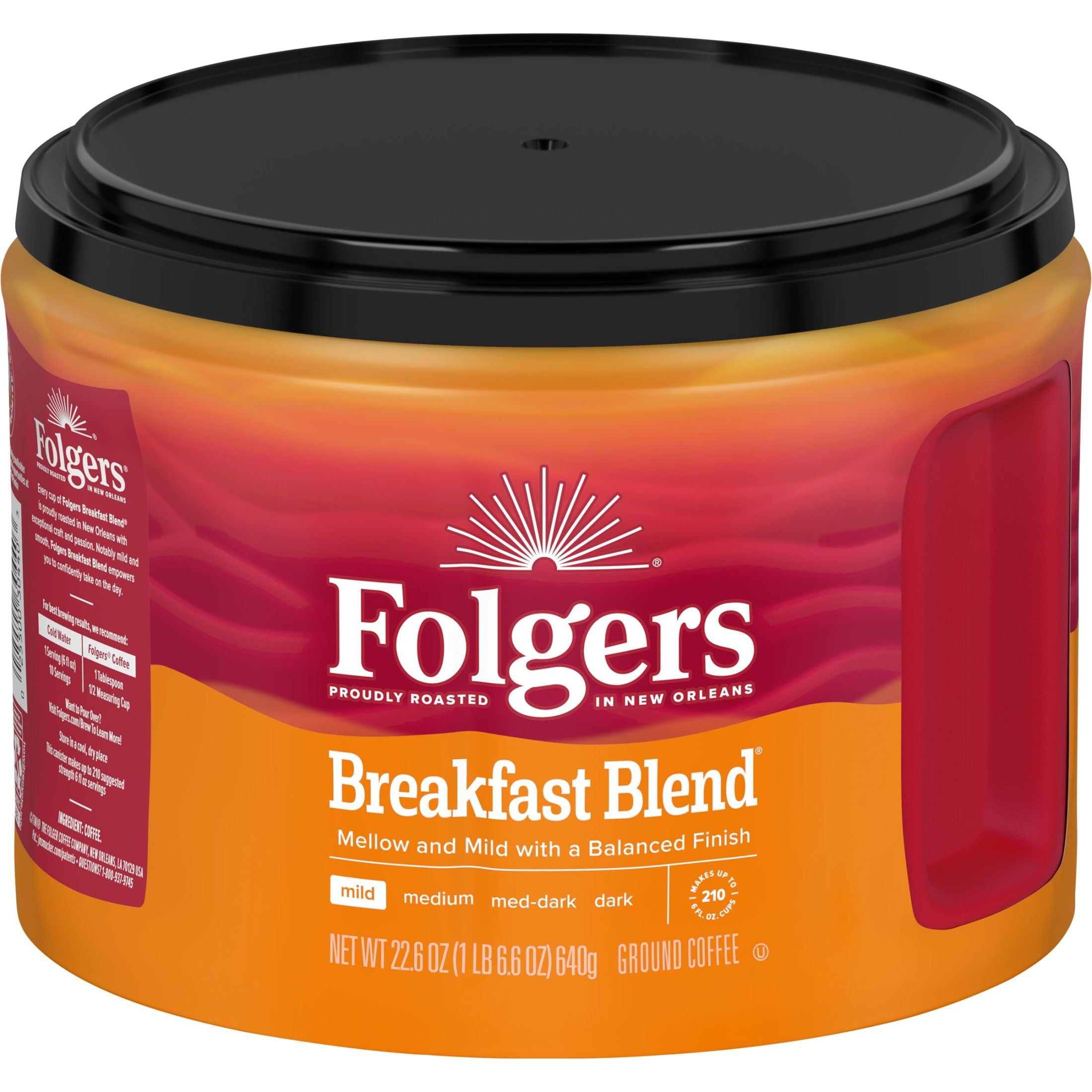 Folgers Breakfast Blend Ground Coffee, Mild Roast, 22.6 oz Canister — coffee and drinks product