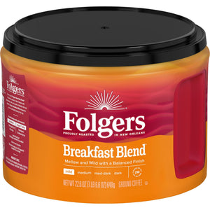 Folgers Breakfast Blend Ground Coffee, Mild Roast, 22.6 oz Canister — coffee and drinks product