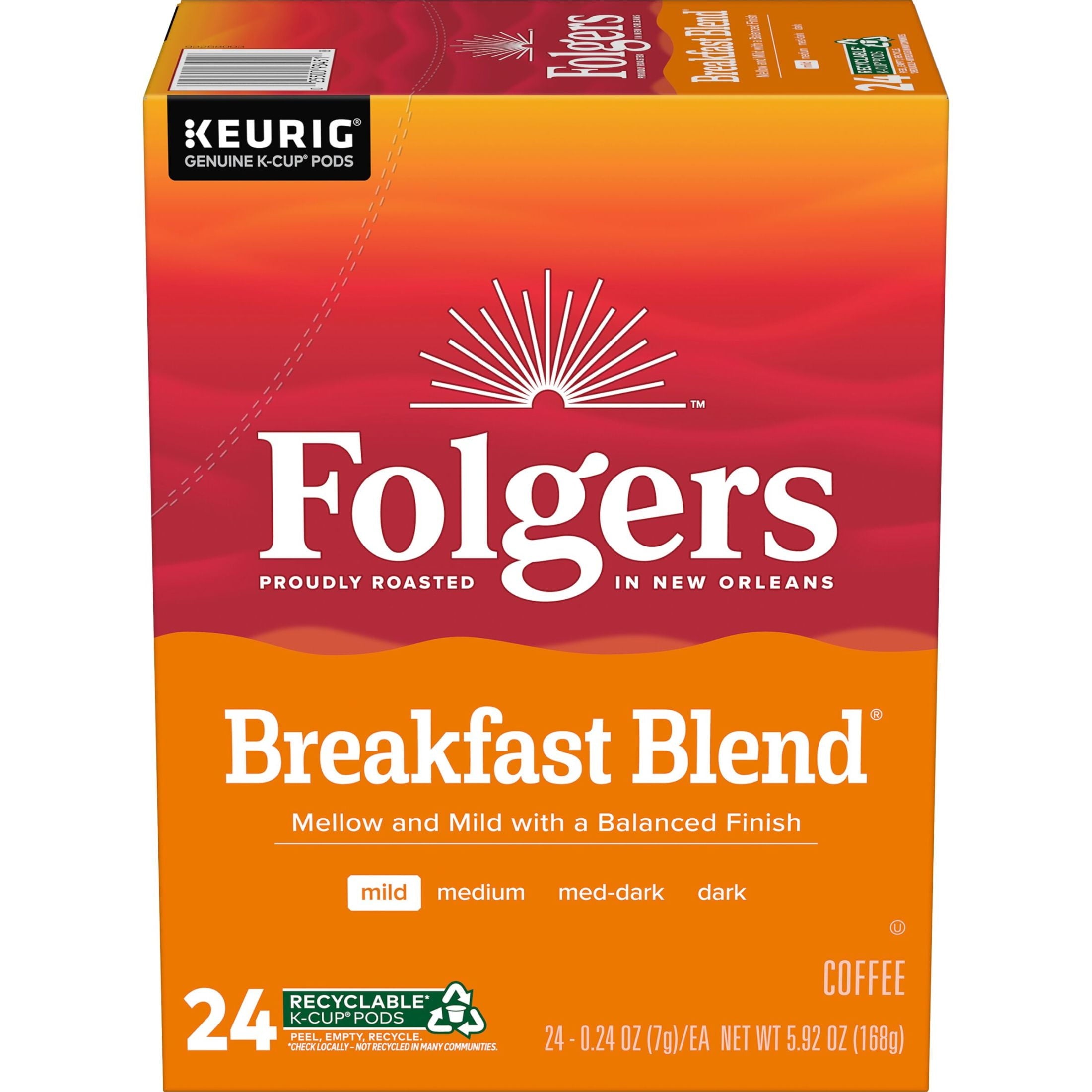 Folgers Breakfast Blend, Mild Roast Coffee, Keurig K Cup Pods, 24 Count Box — coffee and drinks product