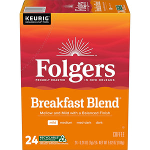 Folgers Breakfast Blend, Mild Roast Coffee, Keurig K Cup Pods, 24 Count Box — coffee and drinks product